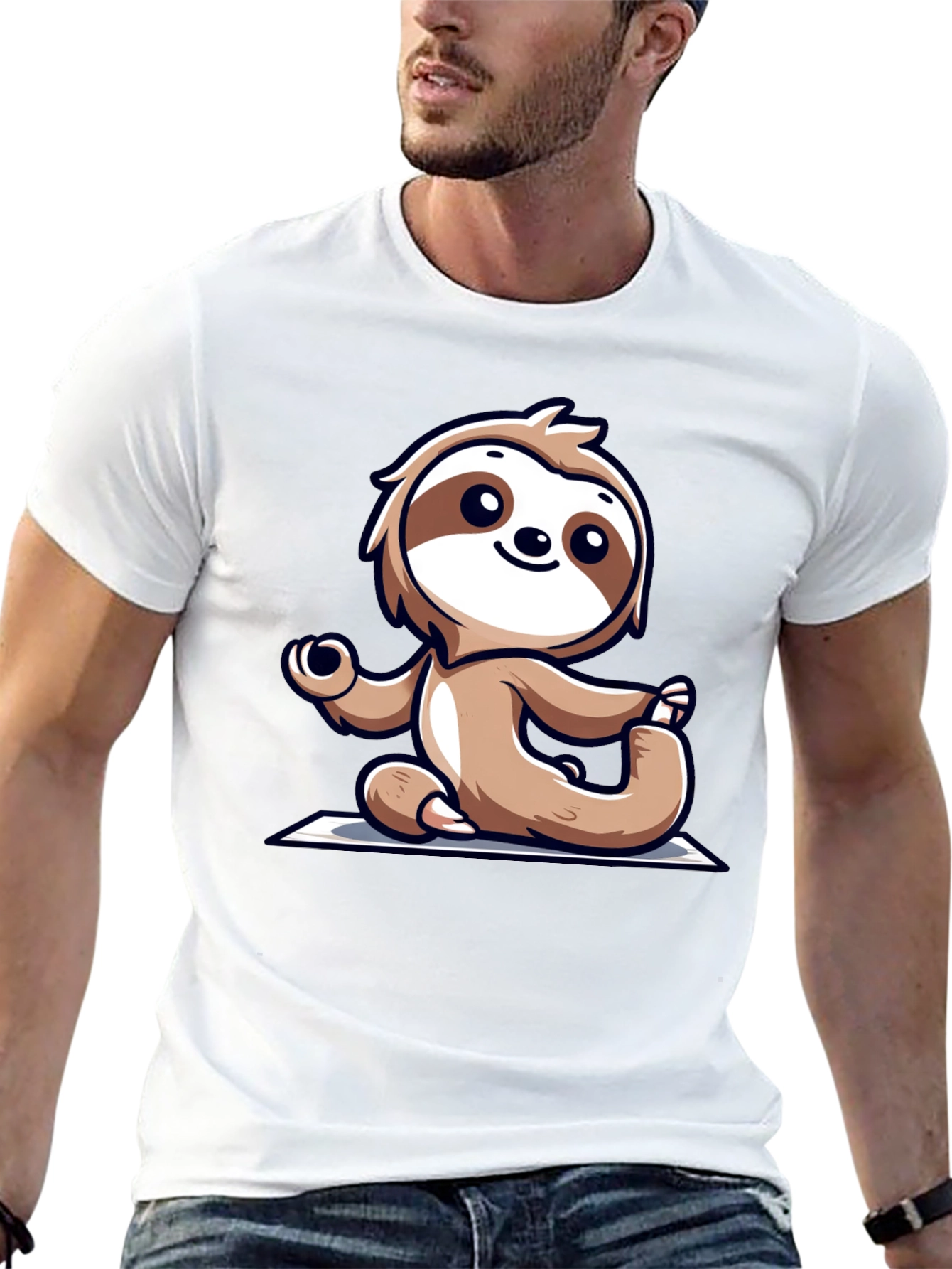 Sloth Doing Yoga T-Shirt - Relaxed Fit Black Tee