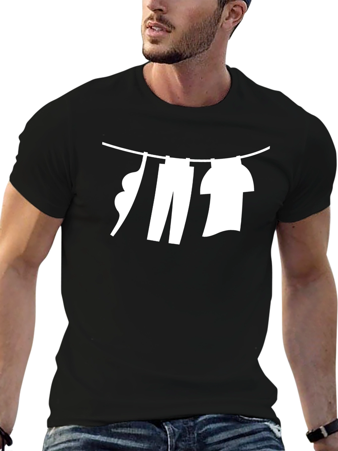 Laundry Line Graphic Tee - Black Cotton Casual T-Shirt