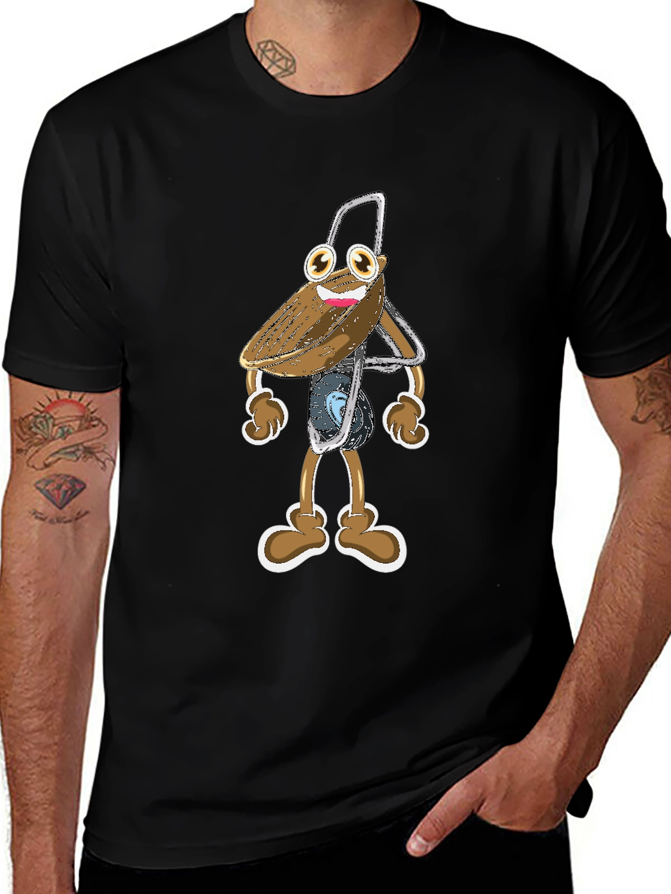 Funky Cartoon Character Black T-Shirt