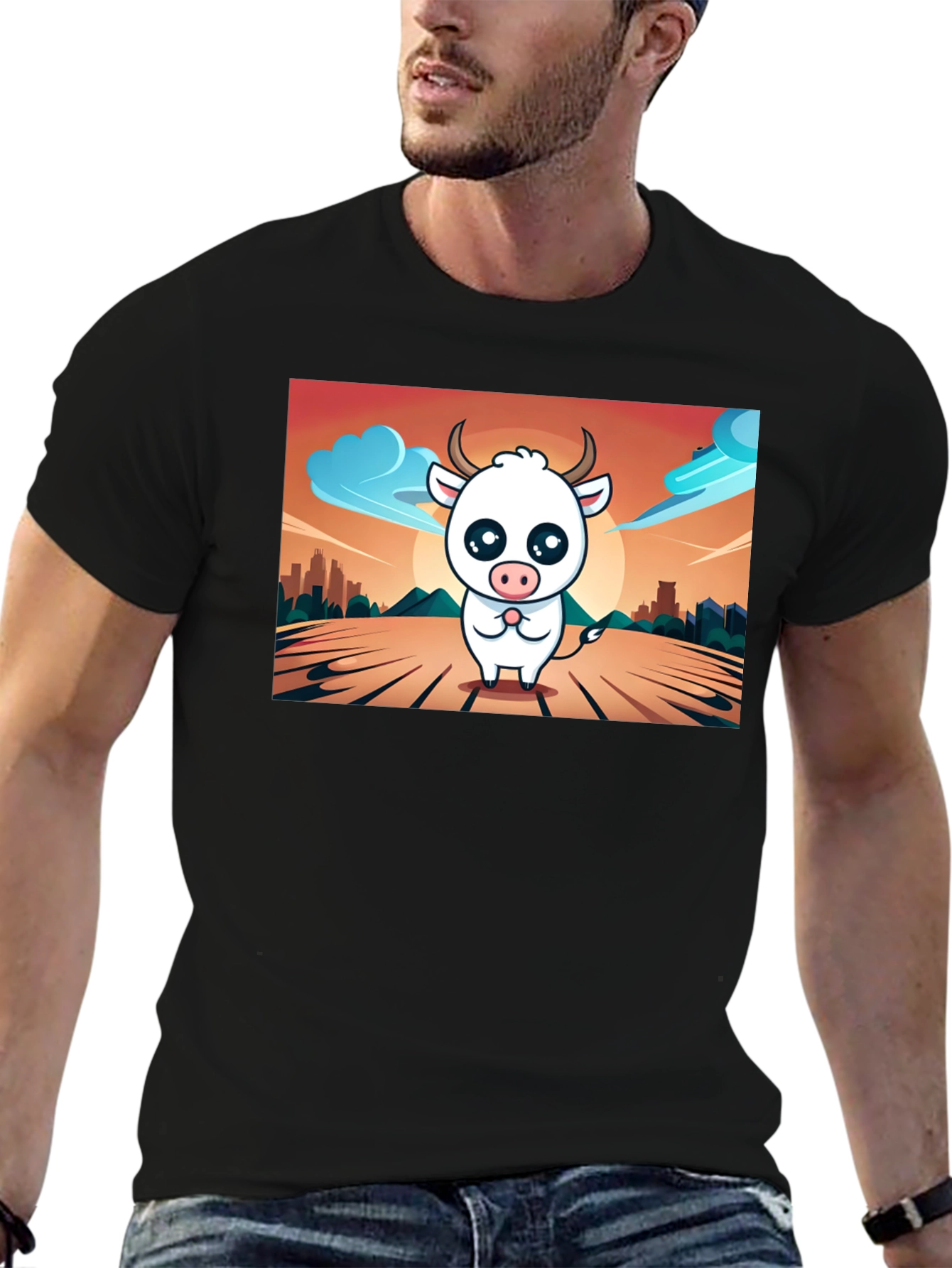 Cute Cow Graphic T-Shirt - Black Unisex Tee