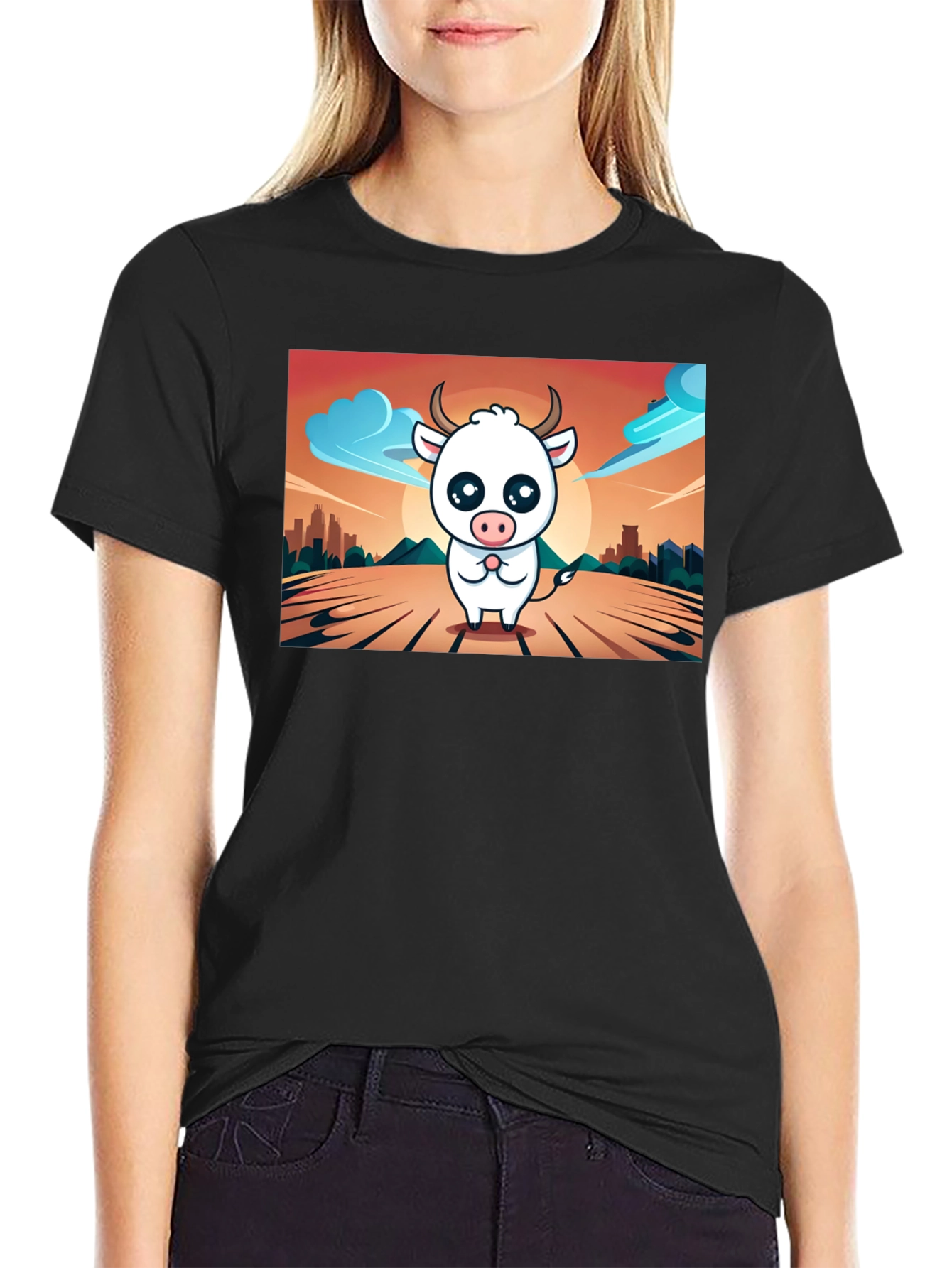 Cute Cow Graphic T-Shirt - Black Unisex Tee