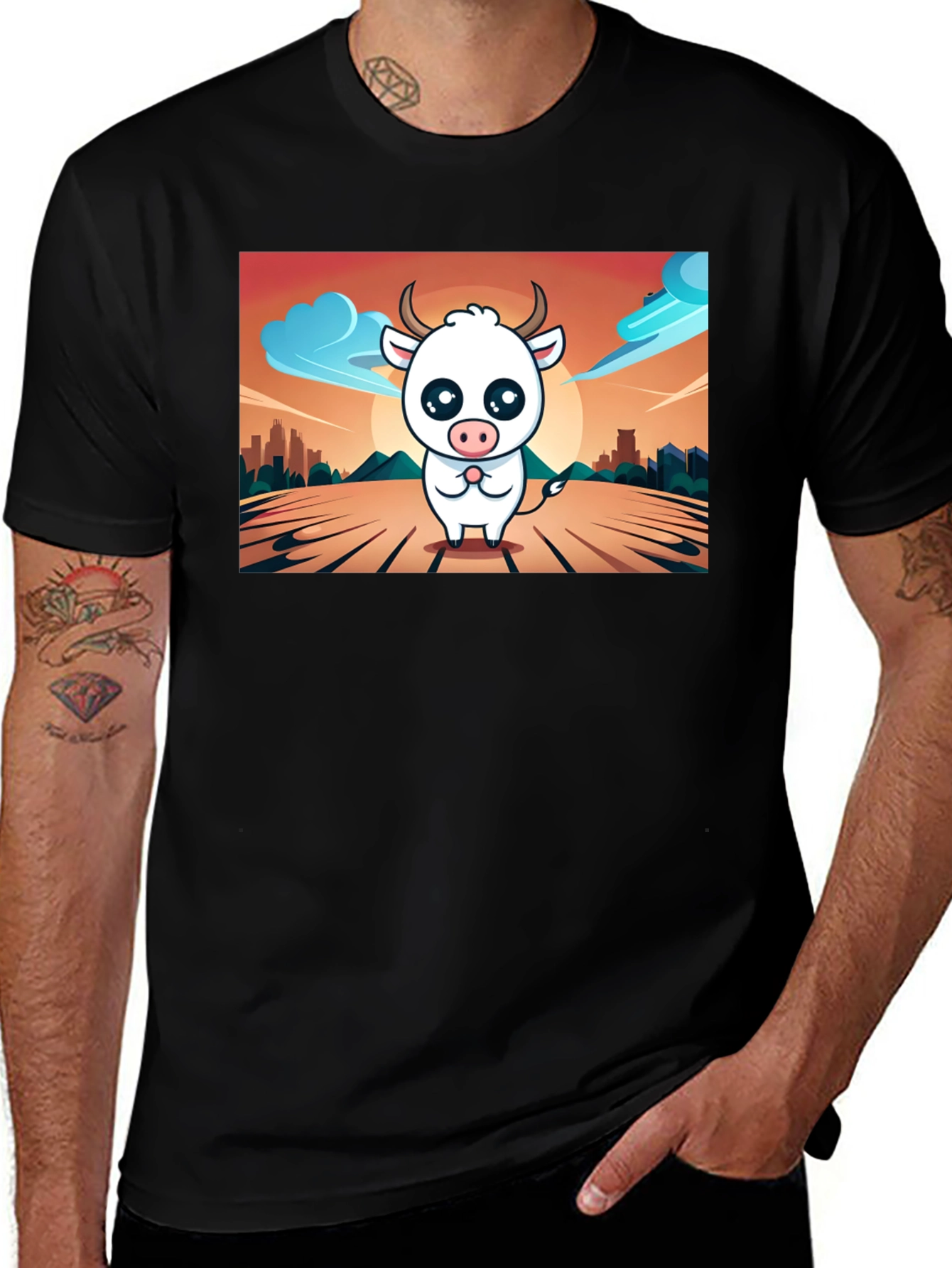 Cute Cow Graphic T-Shirt - Black Unisex Tee