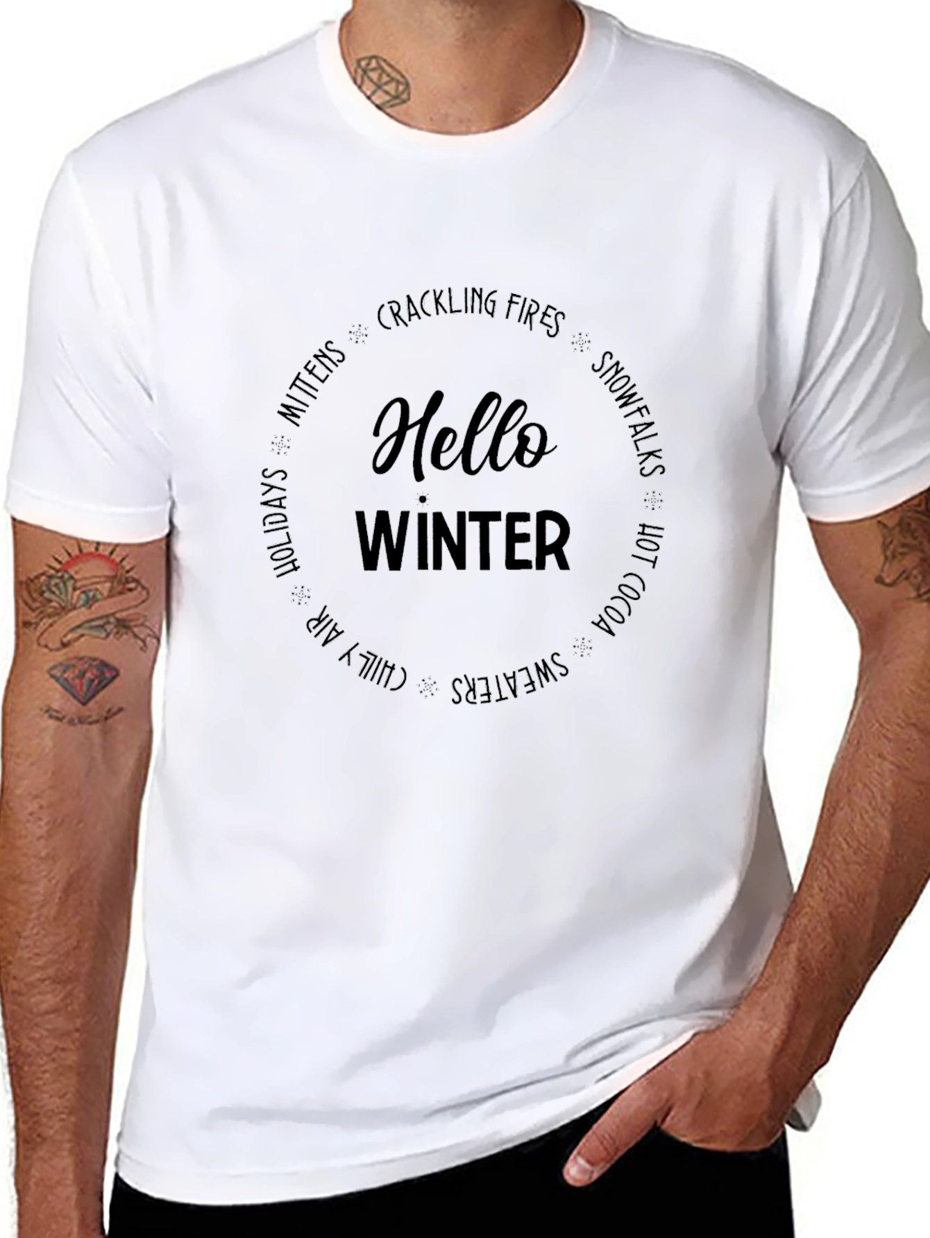 Hello Winter Graphic Tee - Black Cotton Blend