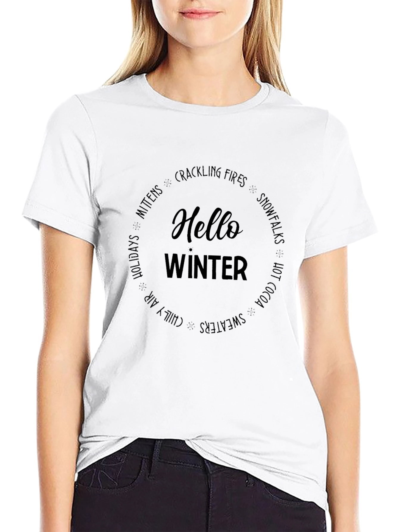 Hello Winter Graphic Tee - Black Cotton Blend