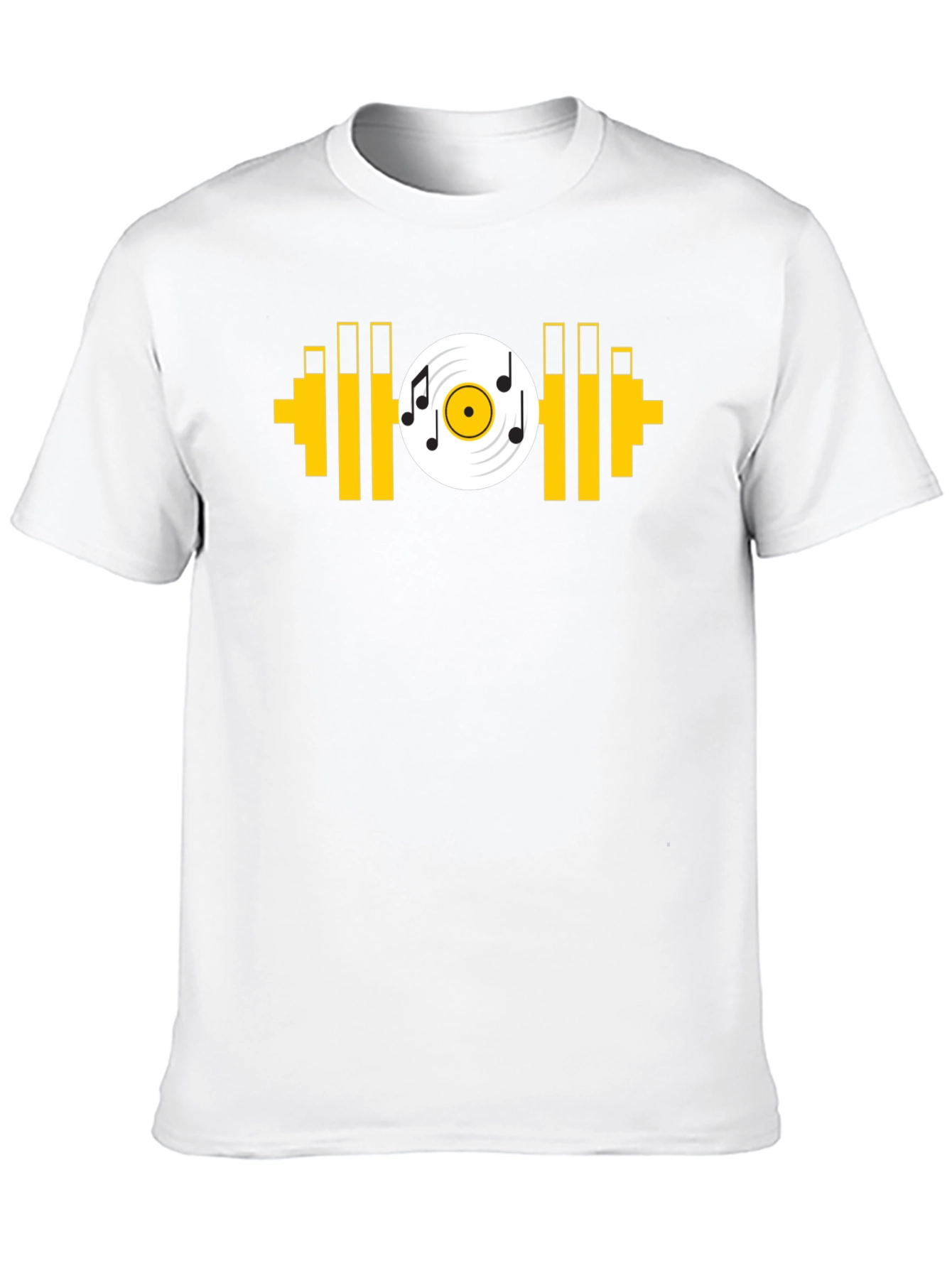 Music Gym T-Shirt: Black Tee with Dumbbell Vinyl Graphic