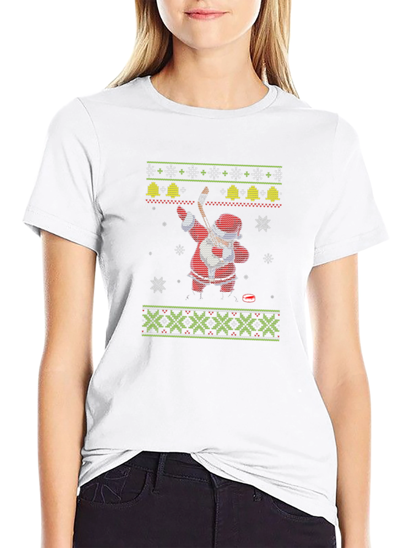 Festive Santa Hockey Ugly Christmas T-Shirt
