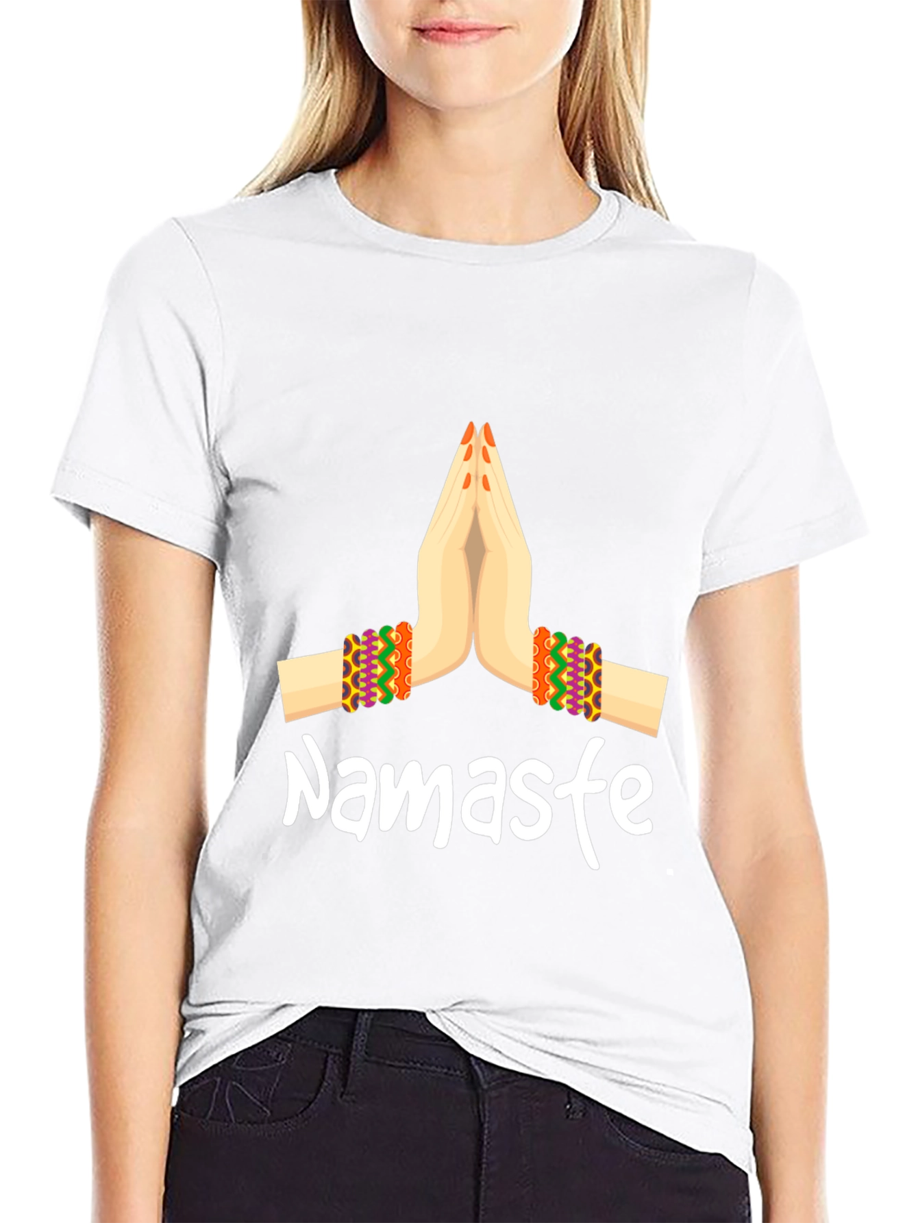Namaste Hands Graphic Tee - Relaxed Fit Black T-Shirt