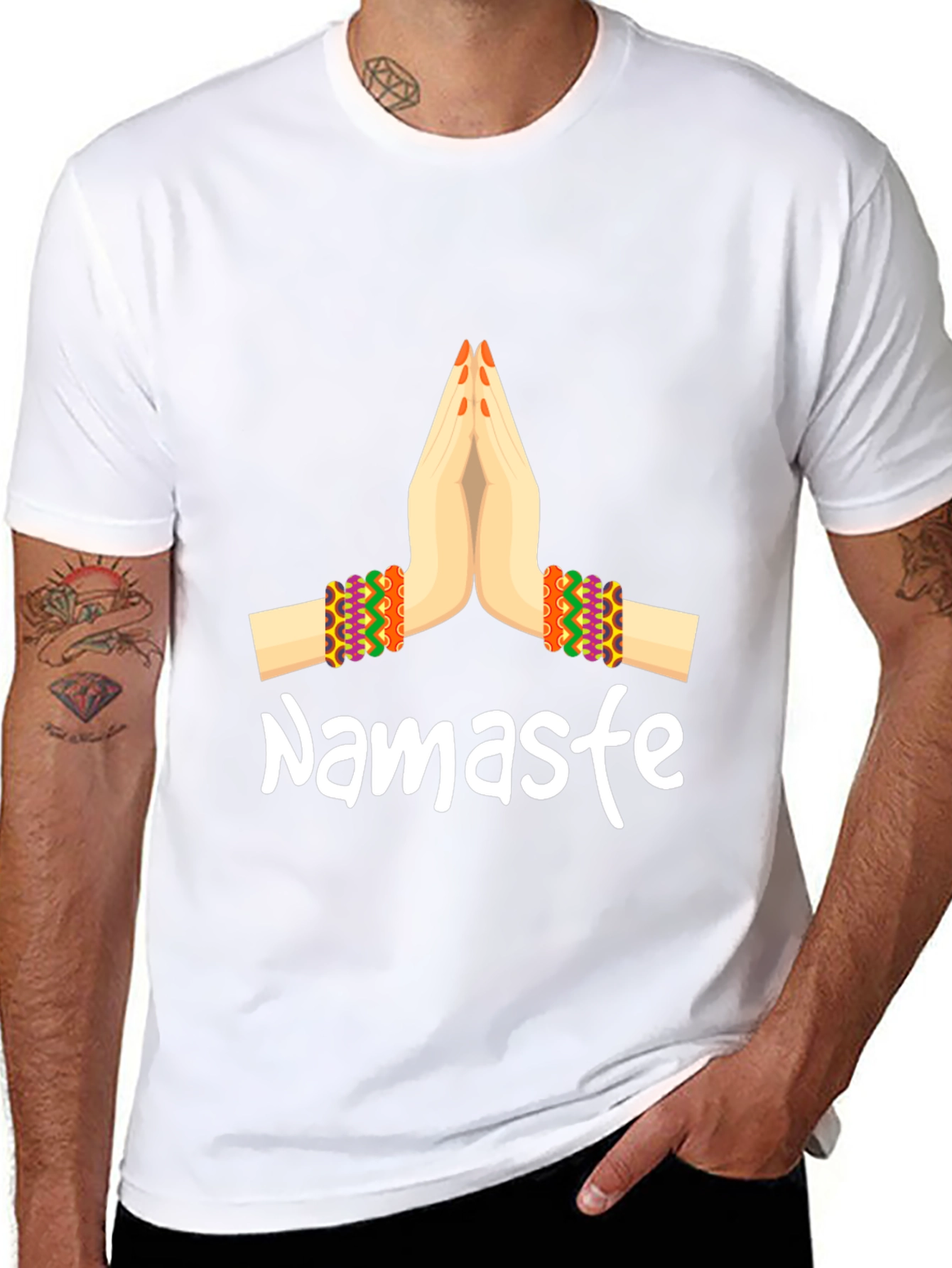 Namaste Hands Graphic Tee - Relaxed Fit Black T-Shirt