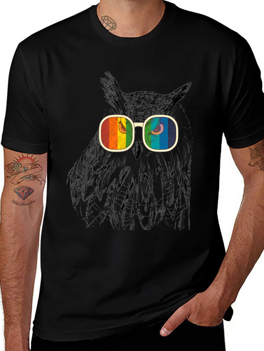 Retro Owl T-Shirt - Rainbow Glasses Graphic Tee