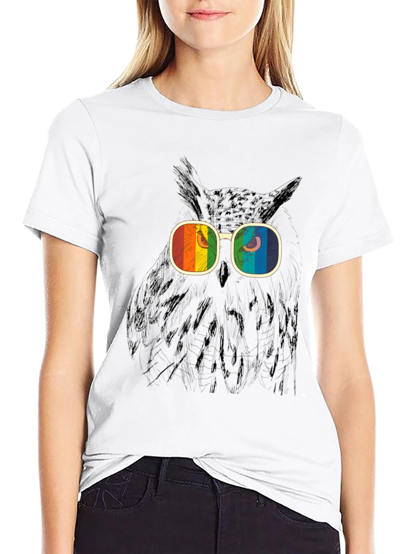 Retro Owl T-Shirt - Rainbow Glasses Graphic Tee