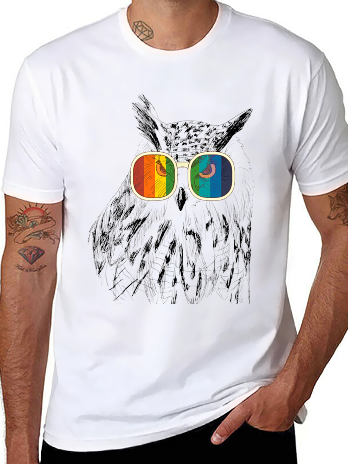 Retro Owl T-Shirt - Rainbow Glasses Graphic Tee
