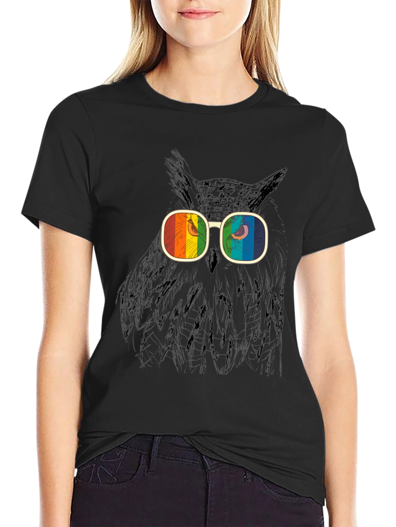 Retro Owl T-Shirt - Rainbow Glasses Graphic Tee