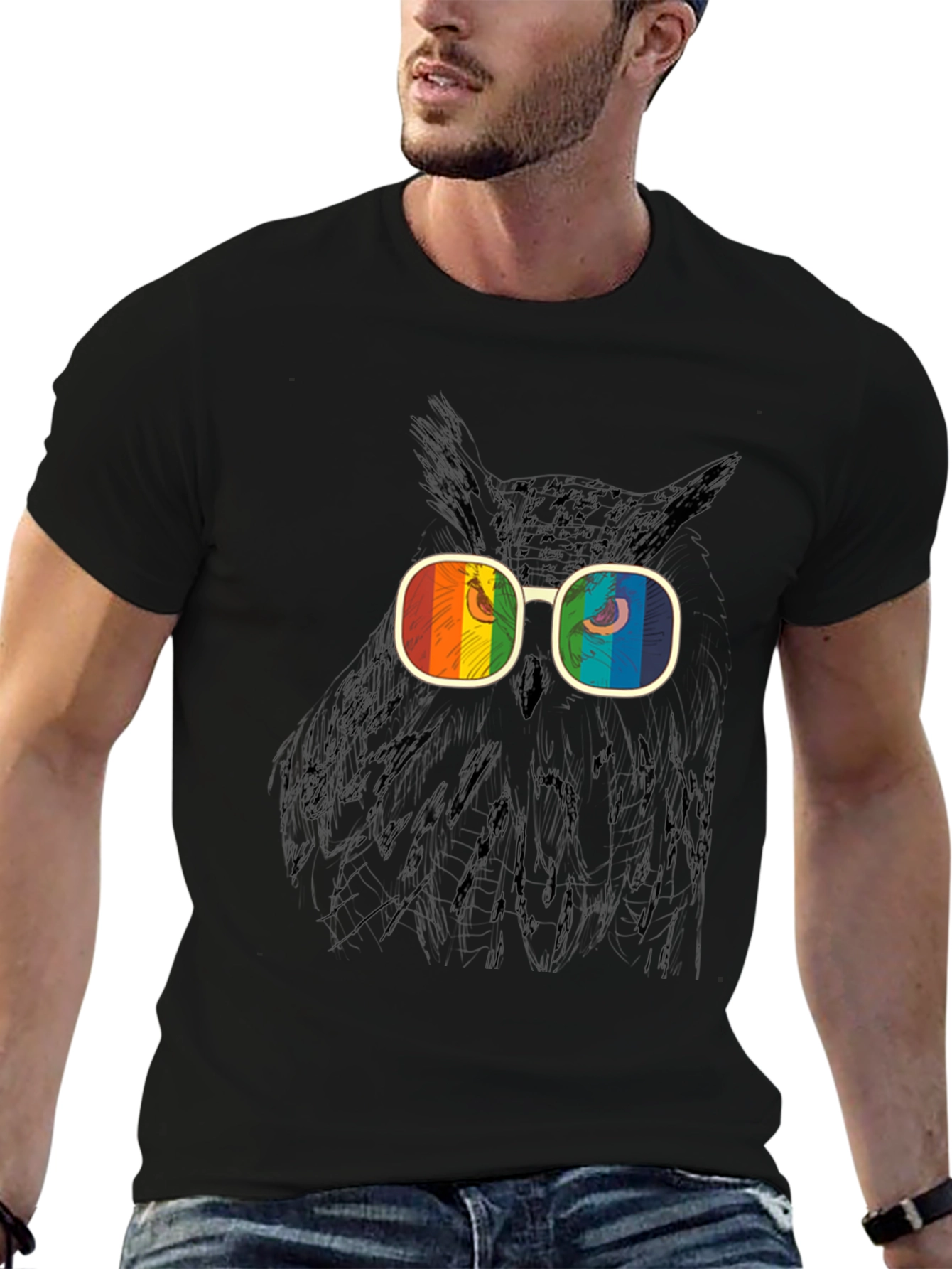 Retro Owl T-Shirt - Rainbow Glasses Graphic Tee