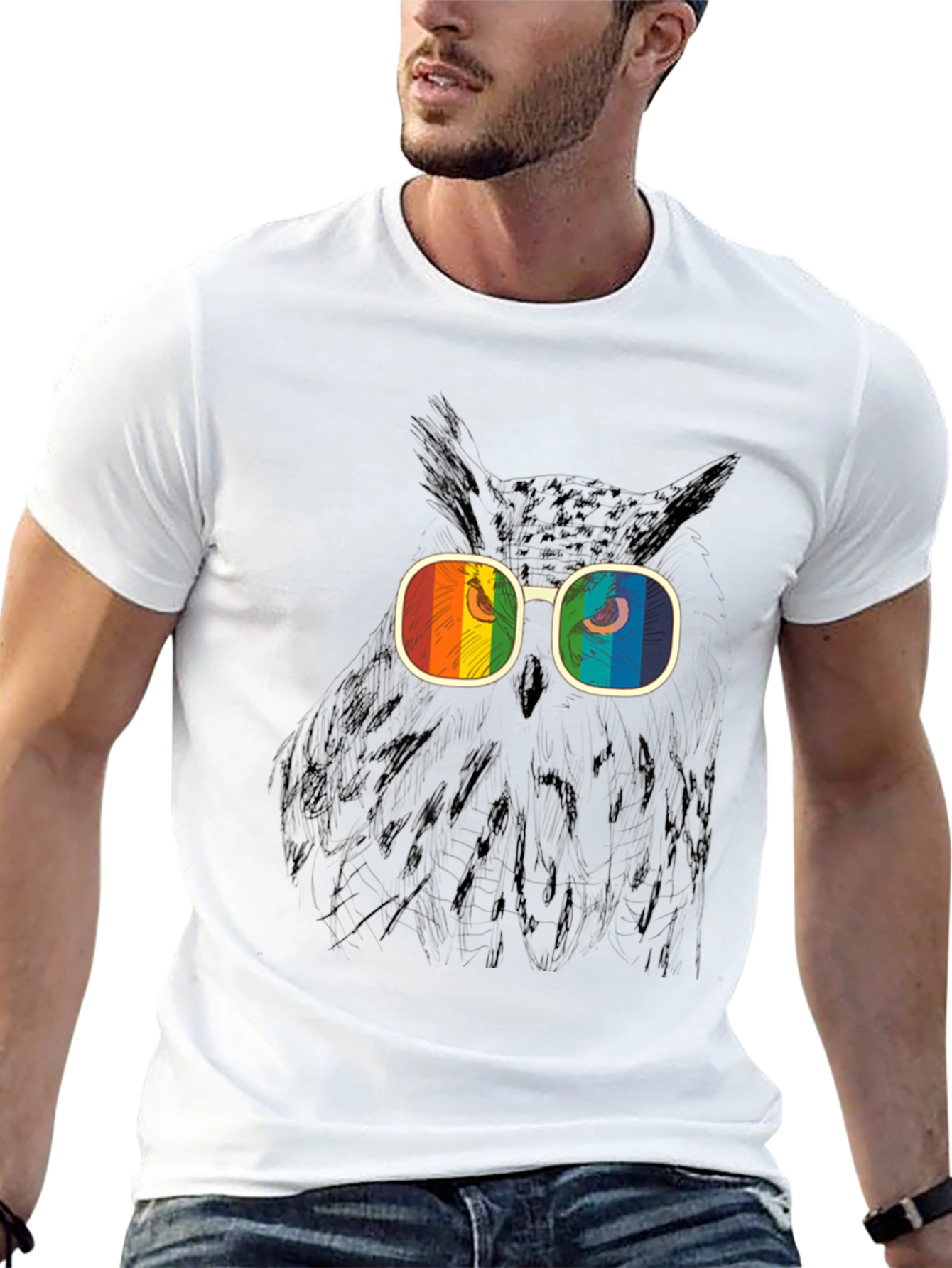 Retro Owl T-Shirt - Rainbow Glasses Graphic Tee