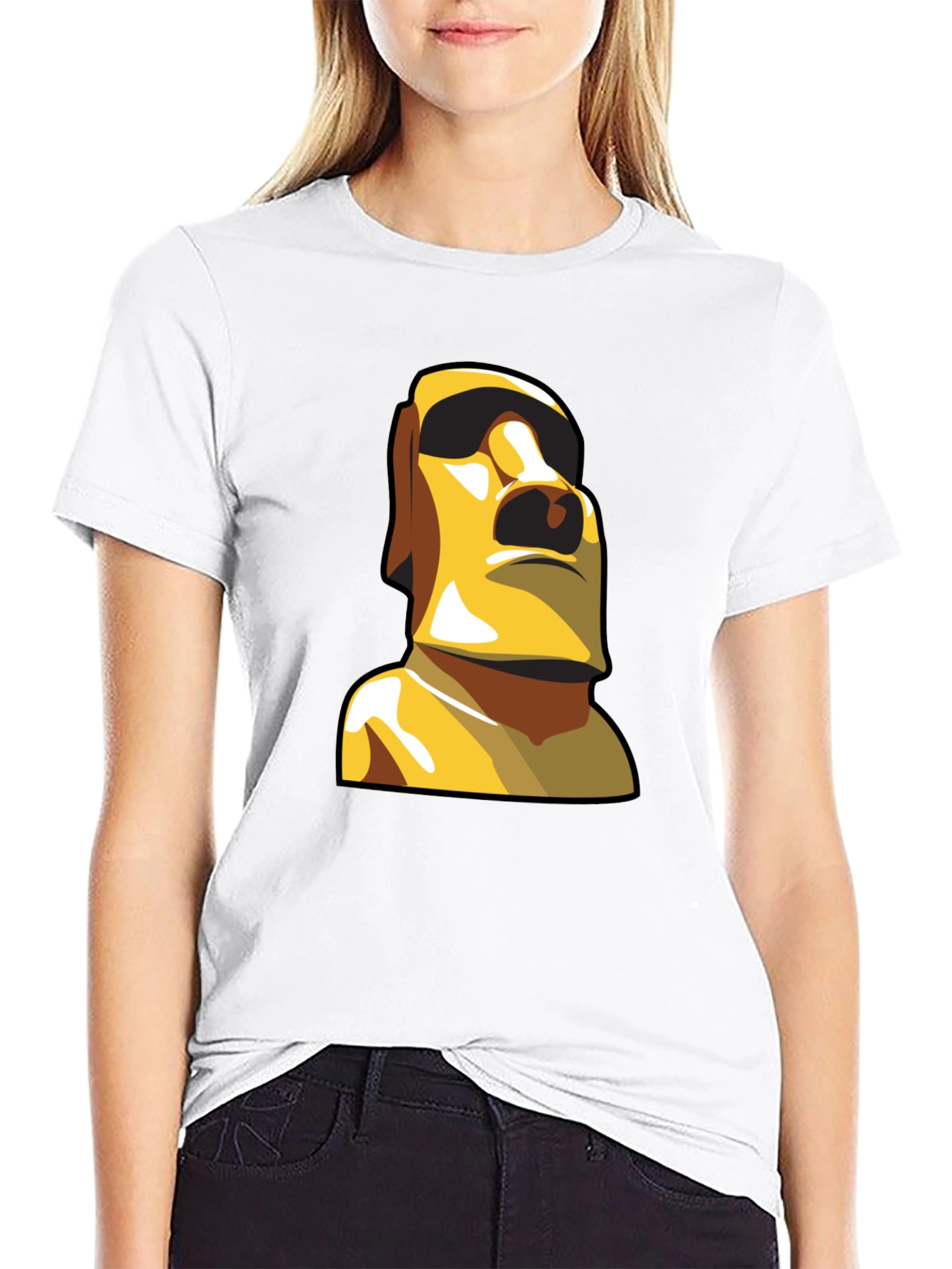 Moai Statue Graphic T-Shirt - Black Cotton Tee
