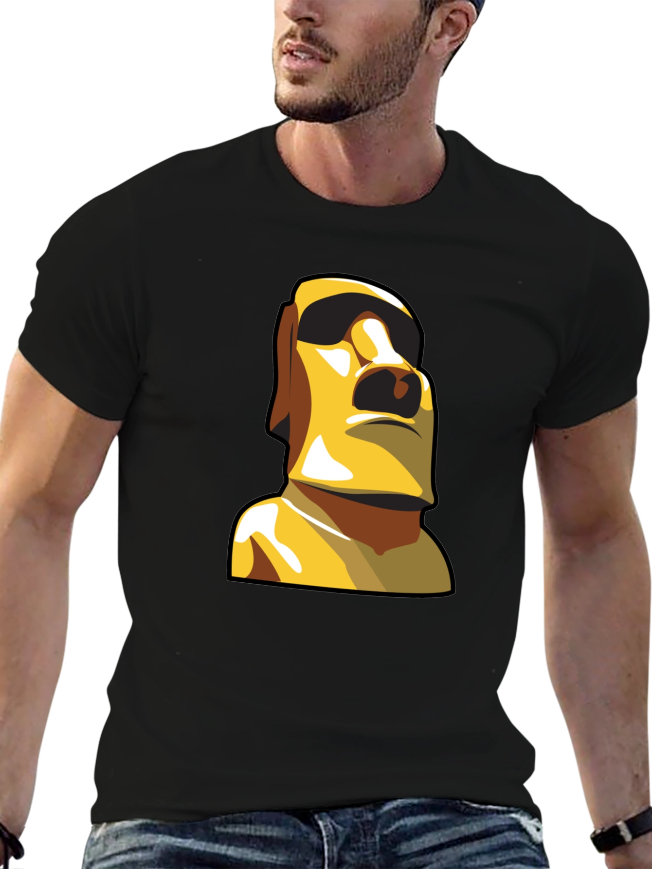 Moai Statue Graphic T-Shirt - Black Cotton Tee