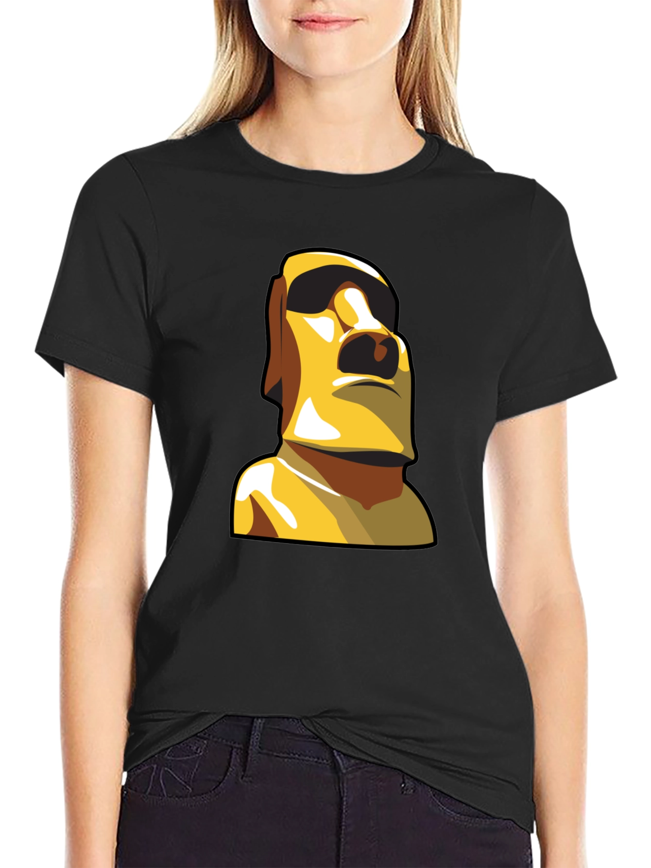 Moai Statue Graphic T-Shirt - Black Cotton Tee