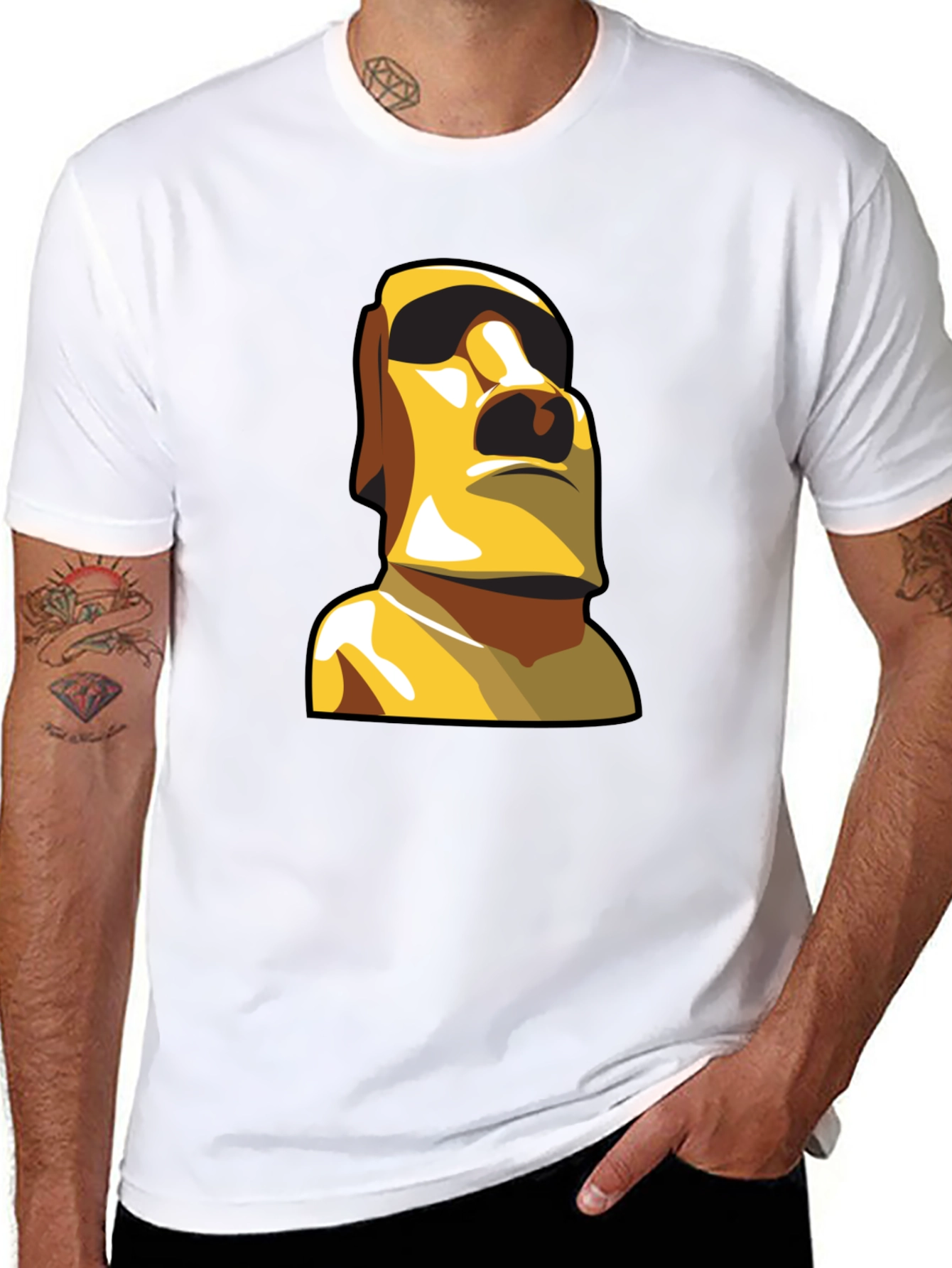 Moai Statue Graphic T-Shirt - Black Cotton Tee