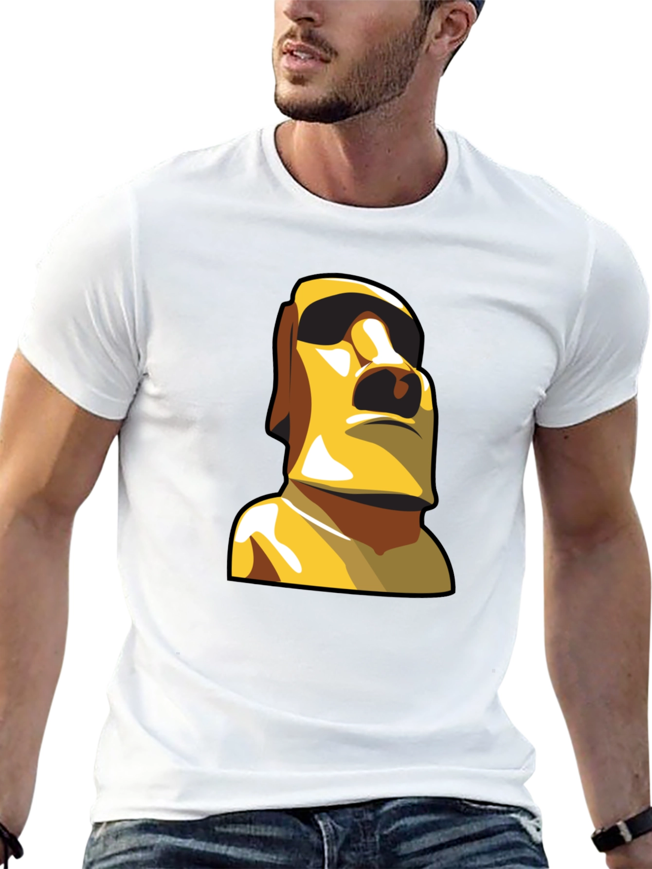 Moai Statue Graphic T-Shirt - Black Cotton Tee