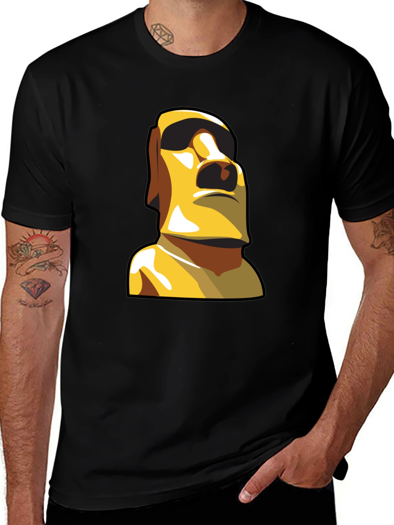 Moai Statue Graphic T-Shirt - Black Cotton Tee