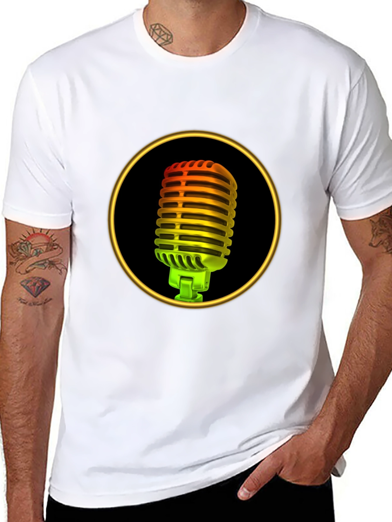 Retro Microphone Graphic Tee - Black