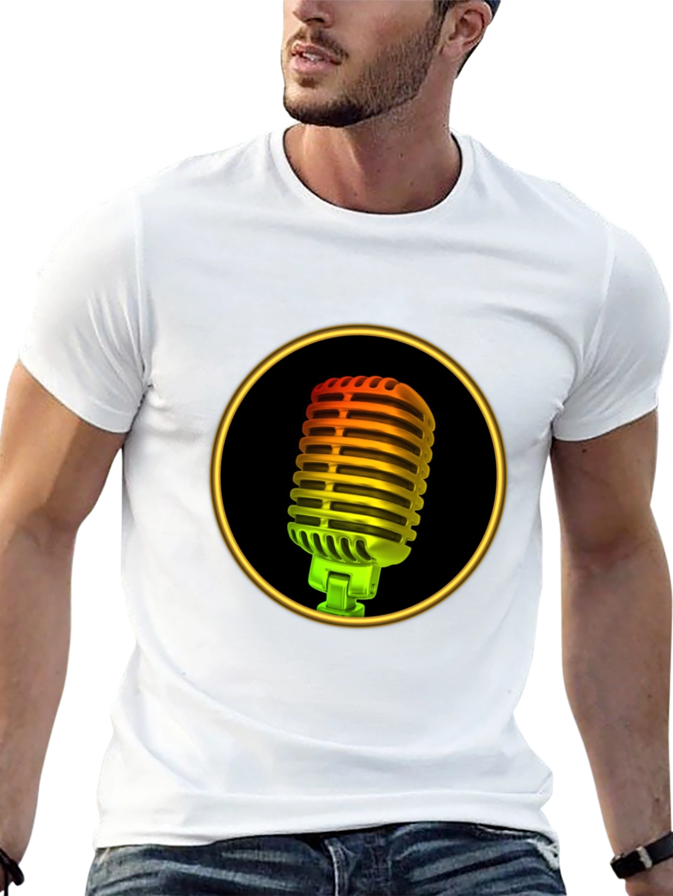 Retro Microphone Graphic Tee - Black