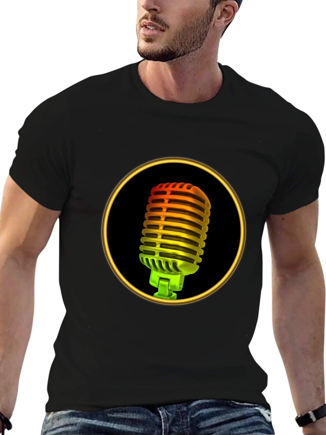 Retro Microphone Graphic Tee - Black
