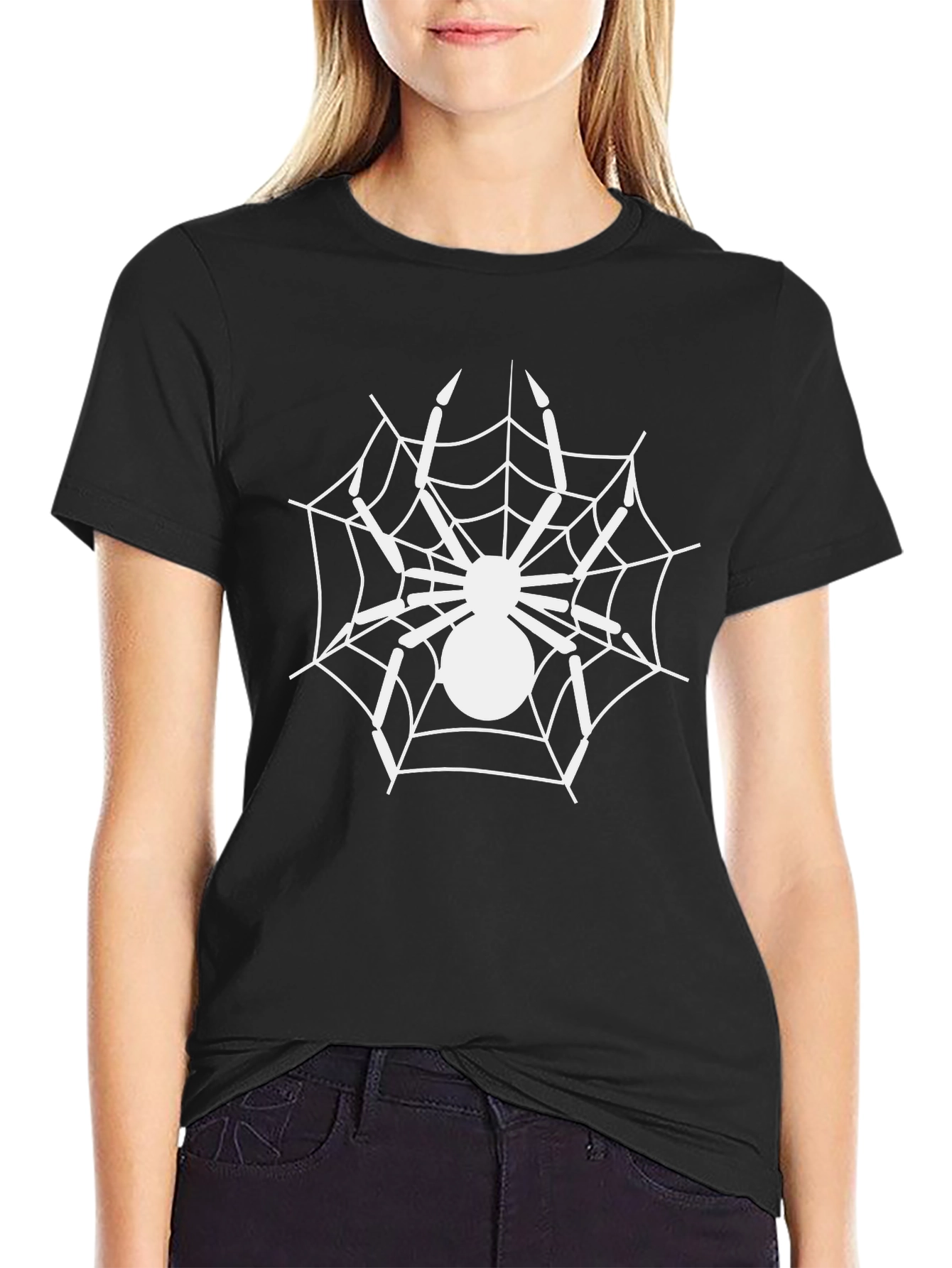 Spider Web Graphic Tee - Black Cotton Blend T-Shirt