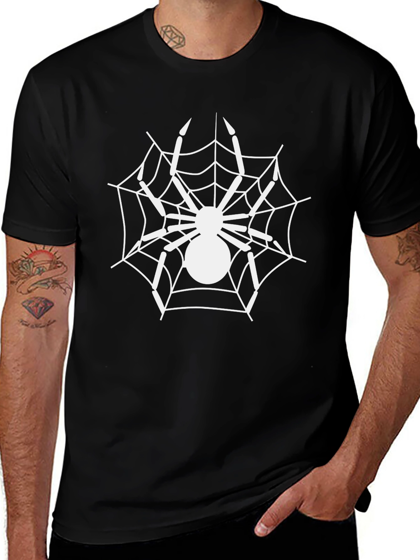 Spider Web Graphic Tee - Black Cotton Blend T-Shirt