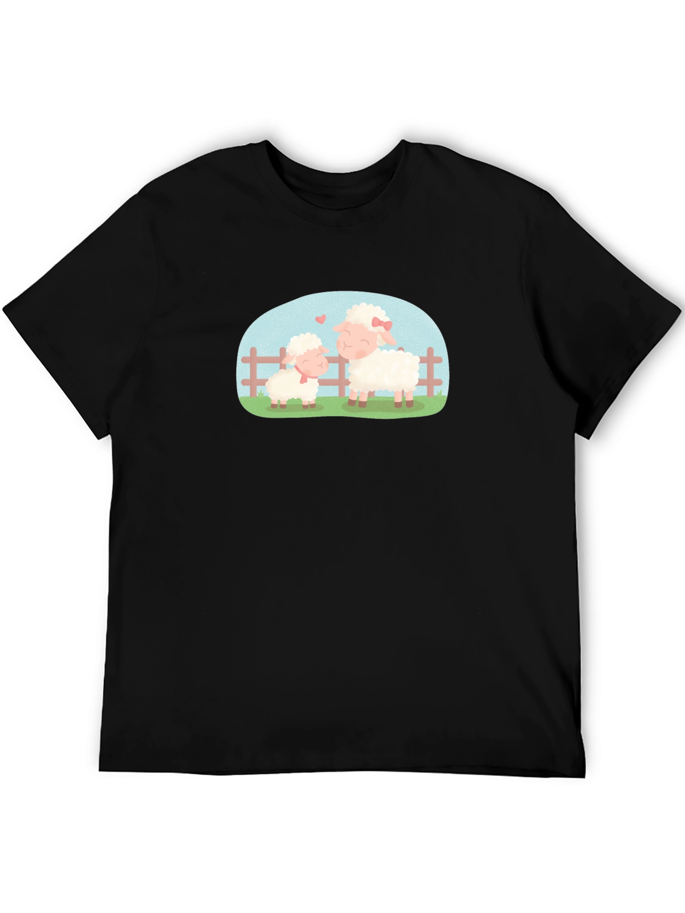 Cute Sheep Family Black T-Shirt