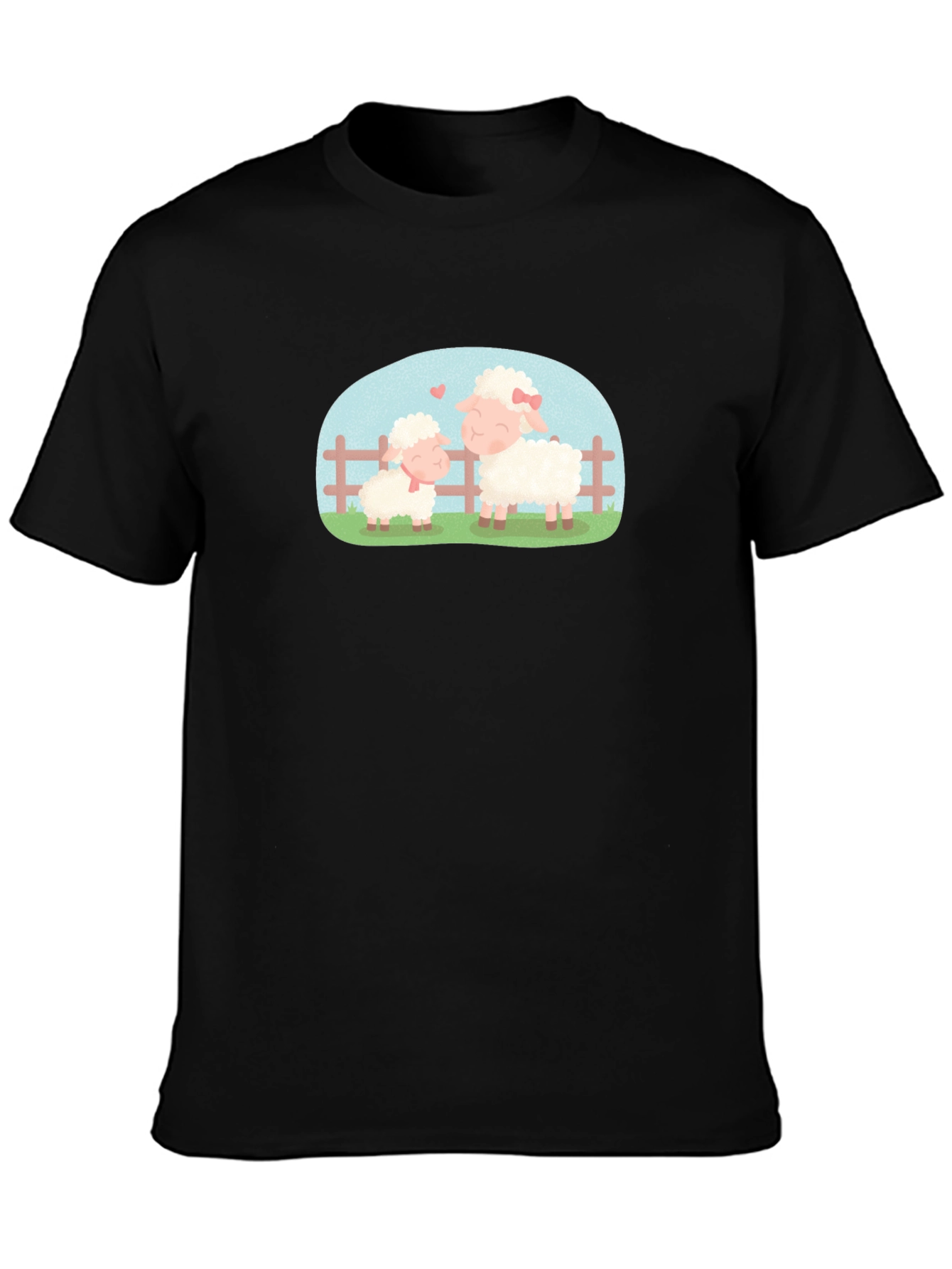 Cute Sheep Family Black T-Shirt