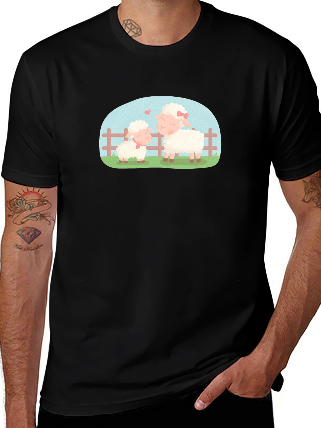 Cute Sheep Family Black T-Shirt