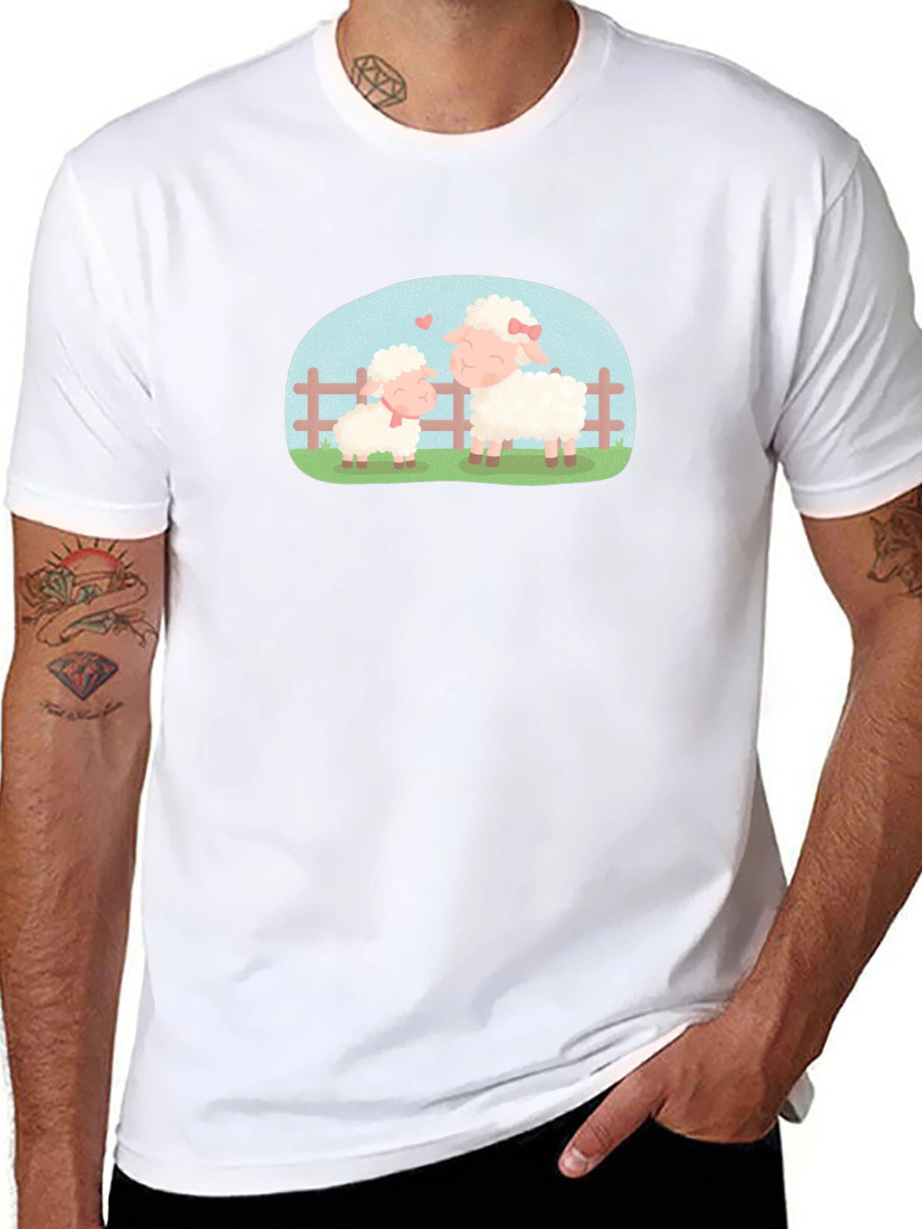Cute Sheep Family Black T-Shirt