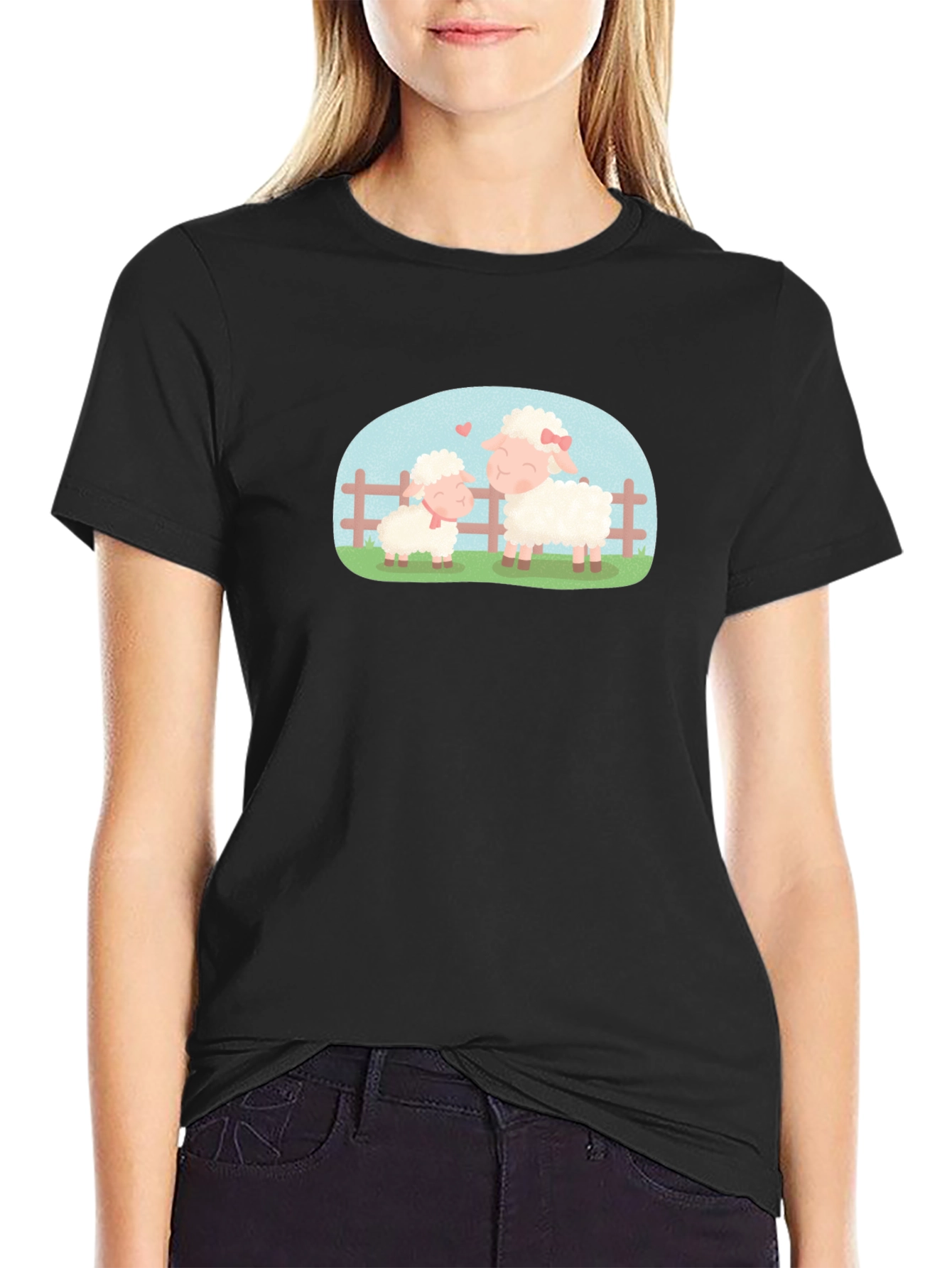 Cute Sheep Family Black T-Shirt