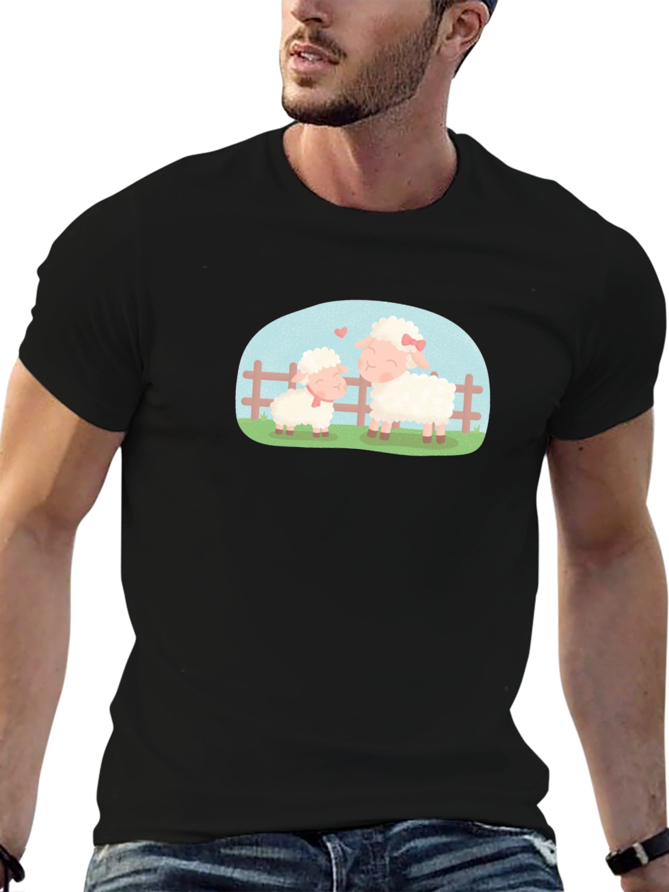 Cute Sheep Family Black T-Shirt