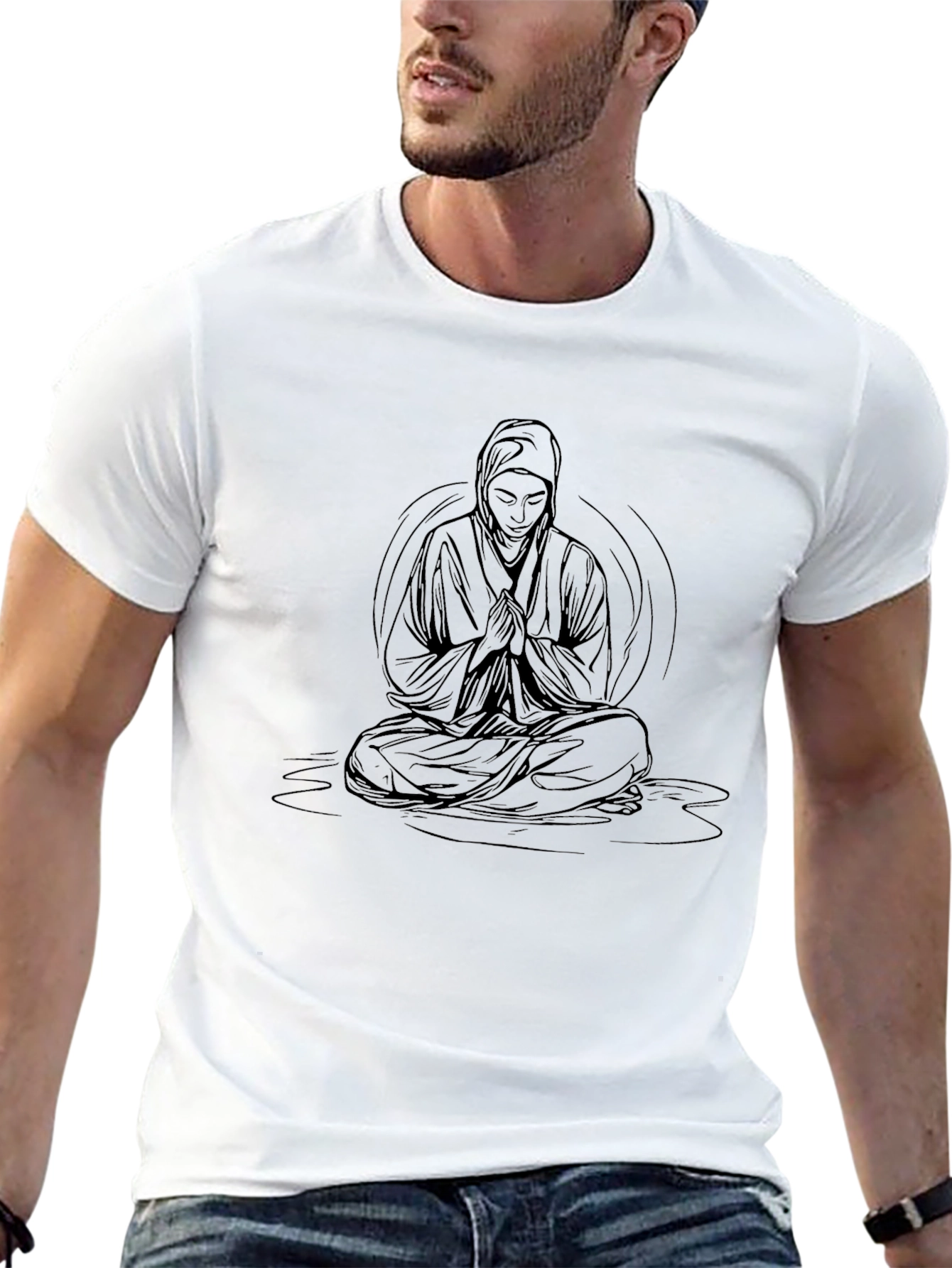 Meditating Monk Graphic Black T-Shirt
