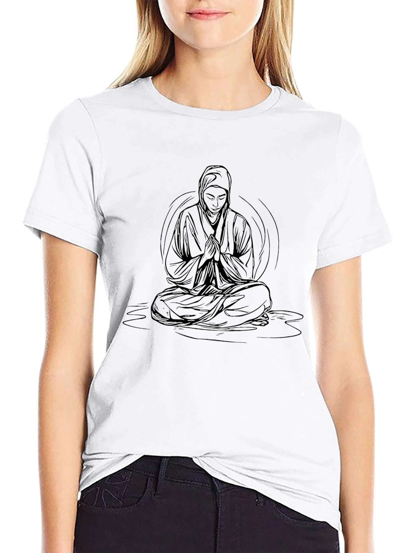 Meditating Monk Graphic Black T-Shirt
