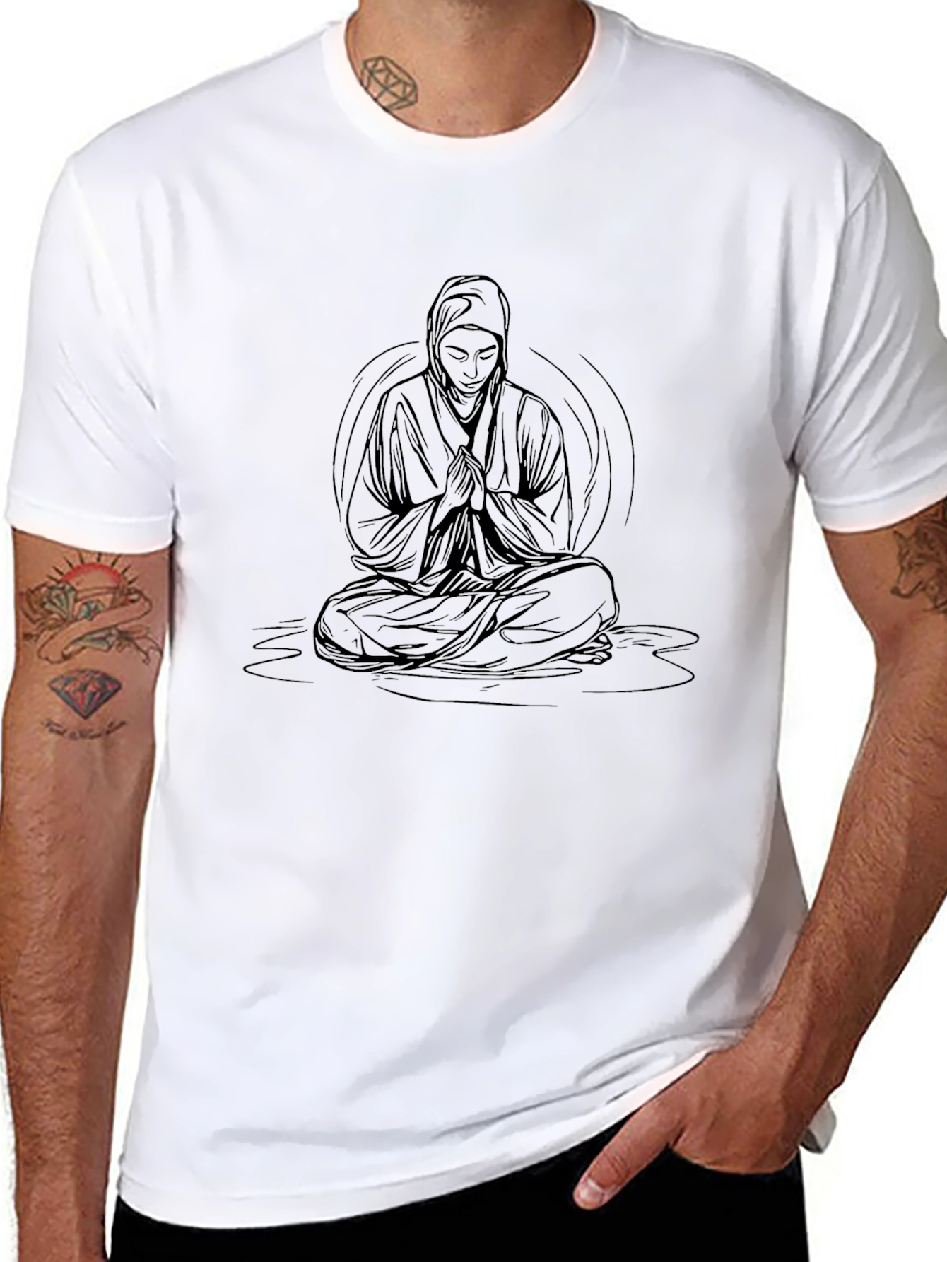 Meditating Monk Graphic Black T-Shirt