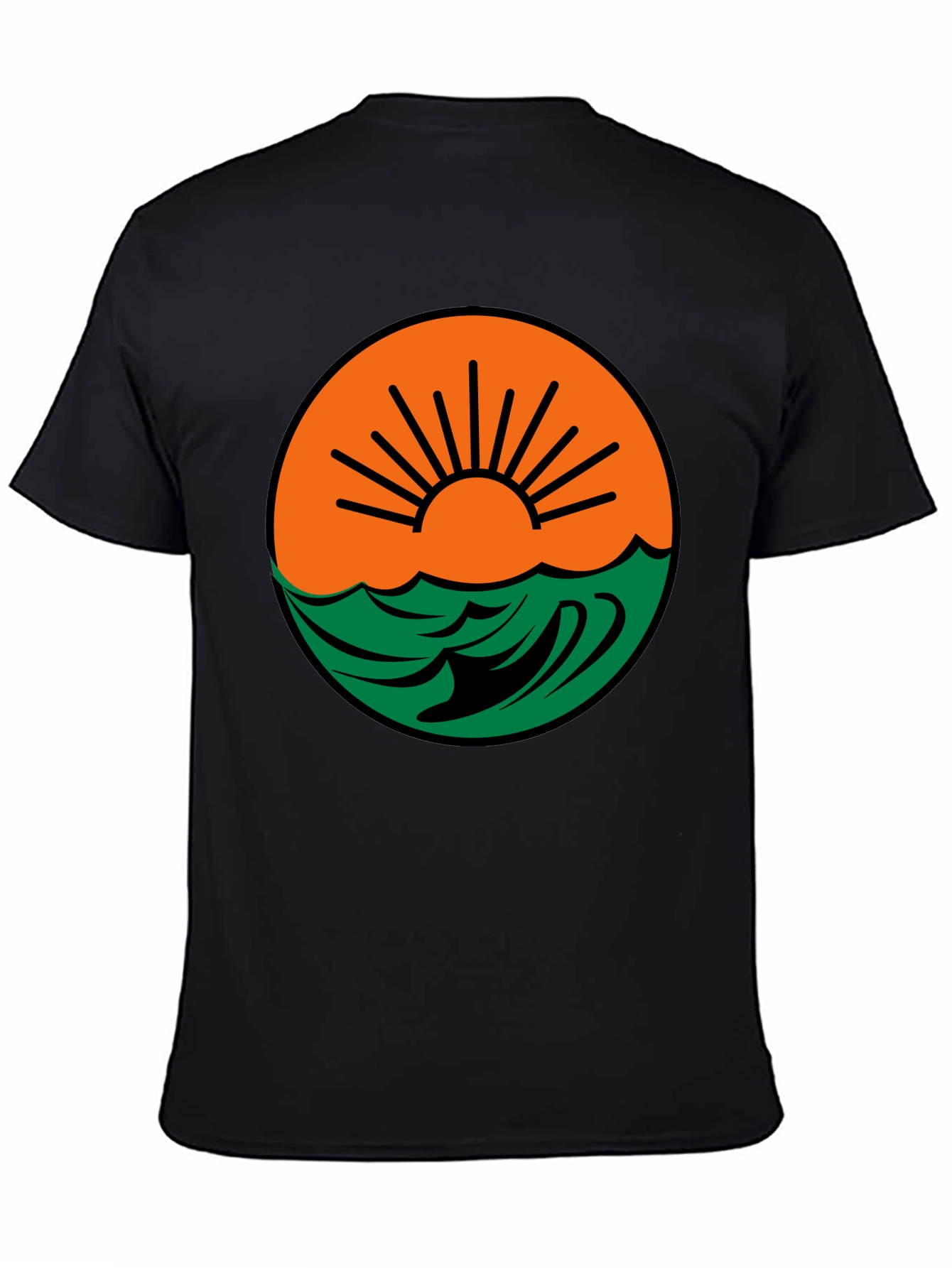 Sunset Wave Graphic Tee - Black Cotton Blend