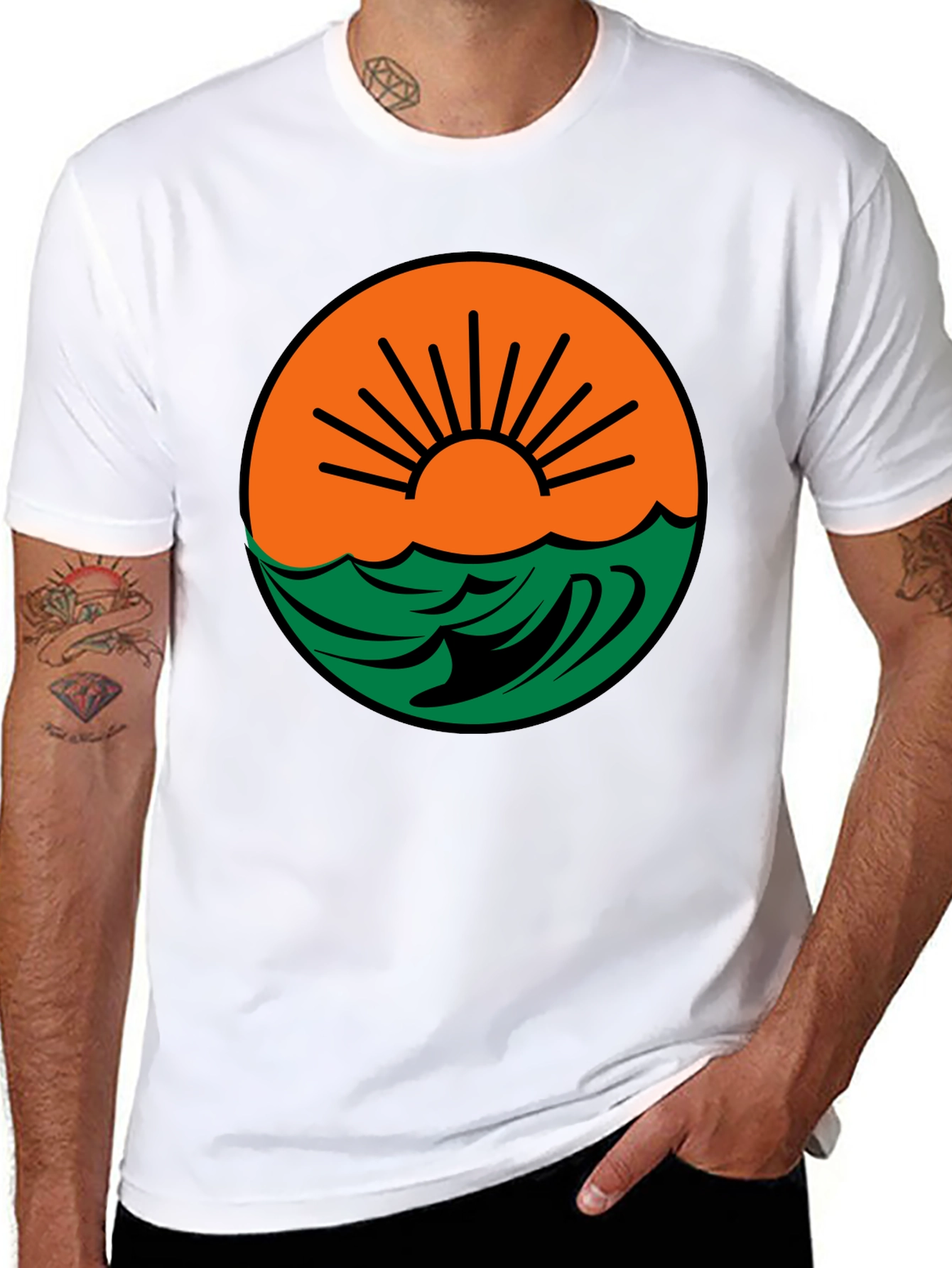 Sunset Wave Graphic Tee - Black Cotton Blend