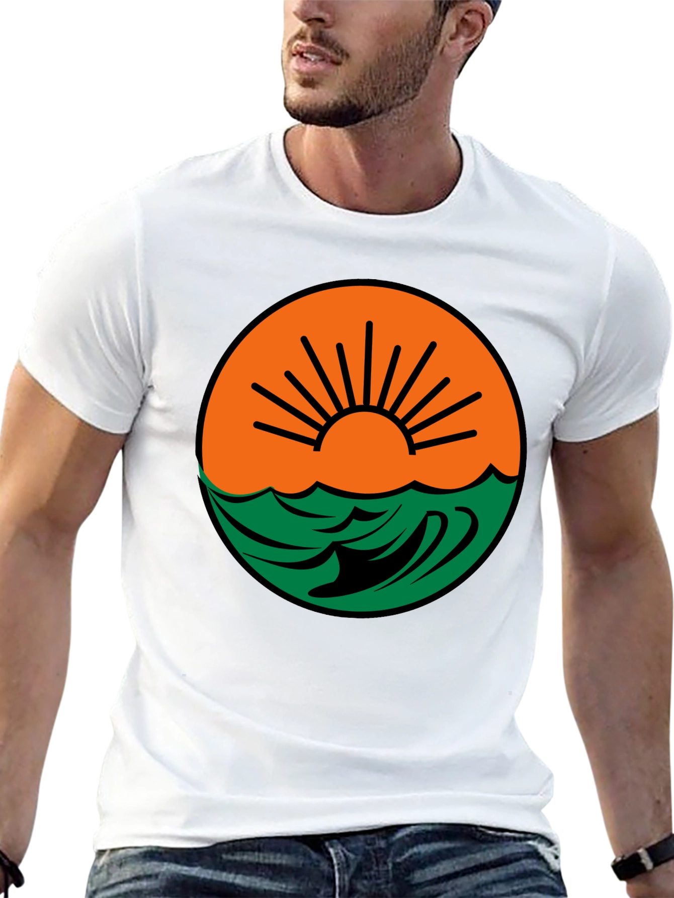 Sunset Wave Graphic Tee - Black Cotton Blend