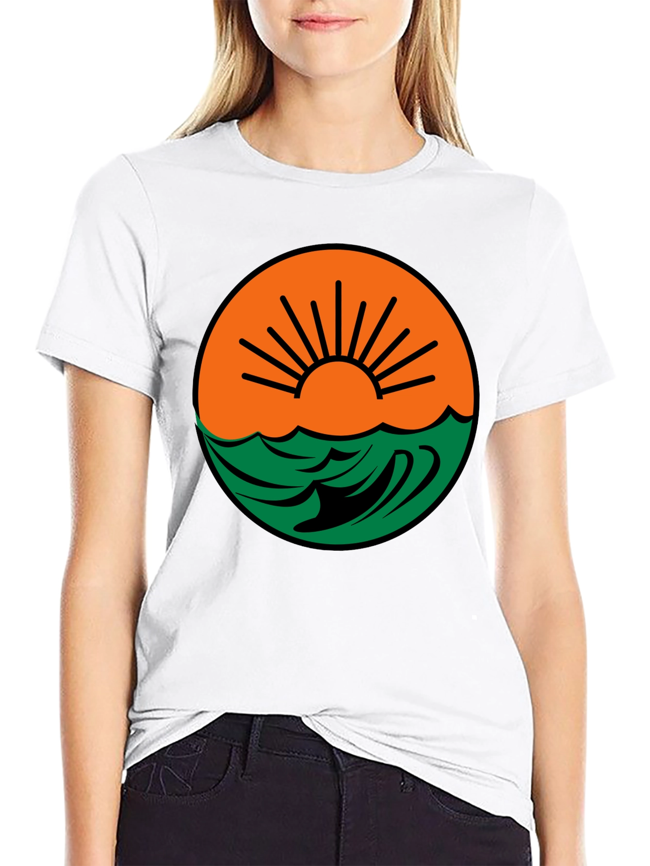 Sunset Wave Graphic Tee - Black Cotton Blend