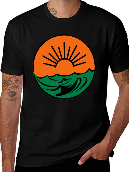 Sunset Wave Graphic Tee - Black Cotton Blend