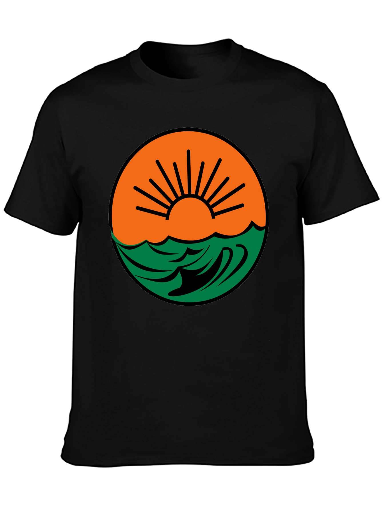 Sunset Wave Graphic Tee - Black Cotton Blend