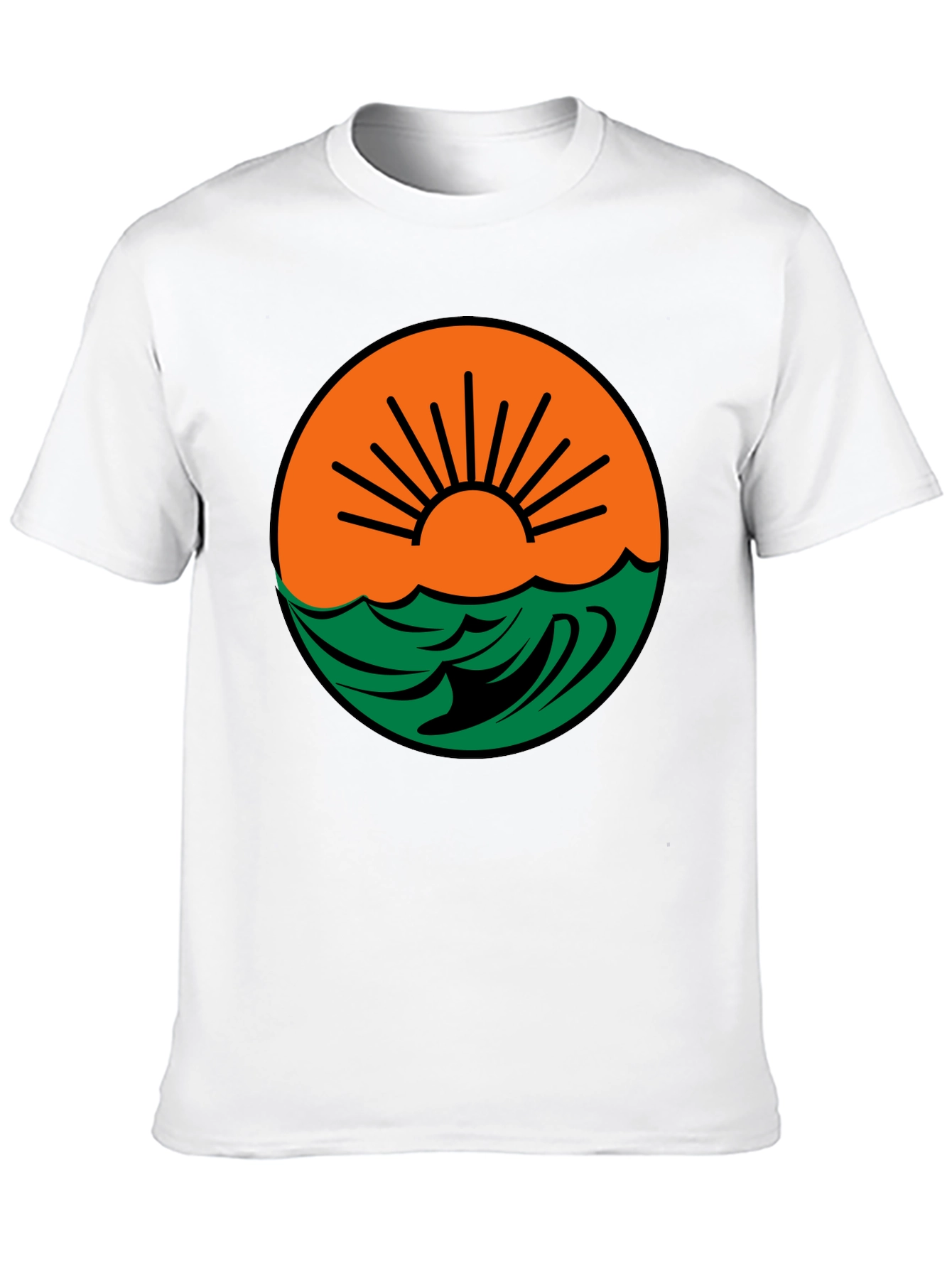Sunset Wave Graphic Tee - Black Cotton Blend