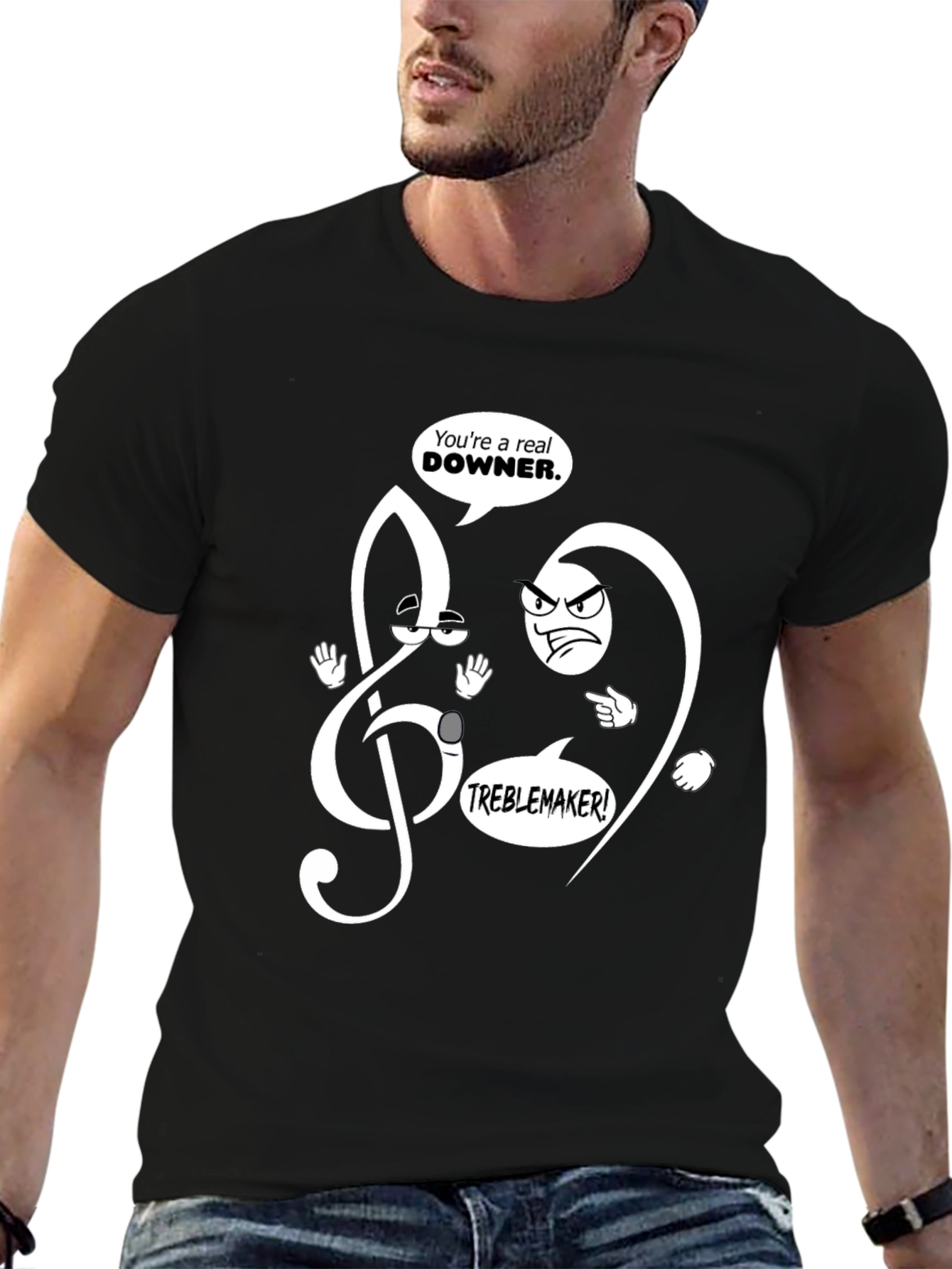 Musical Pun T-Shirt - Treble Clef Troublemaker Design