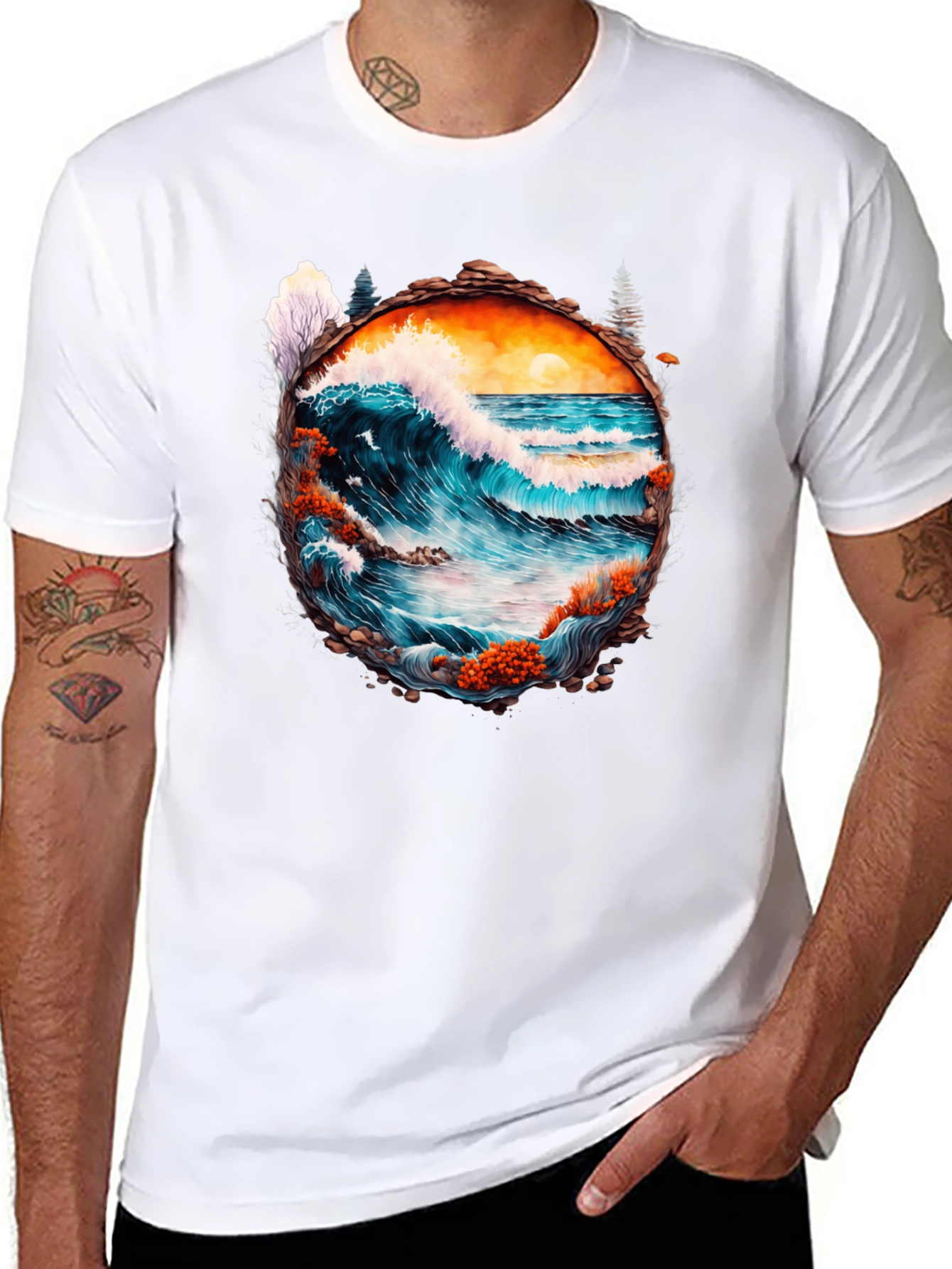 Ocean Wave Graphic Tee - Artistic Nature Design