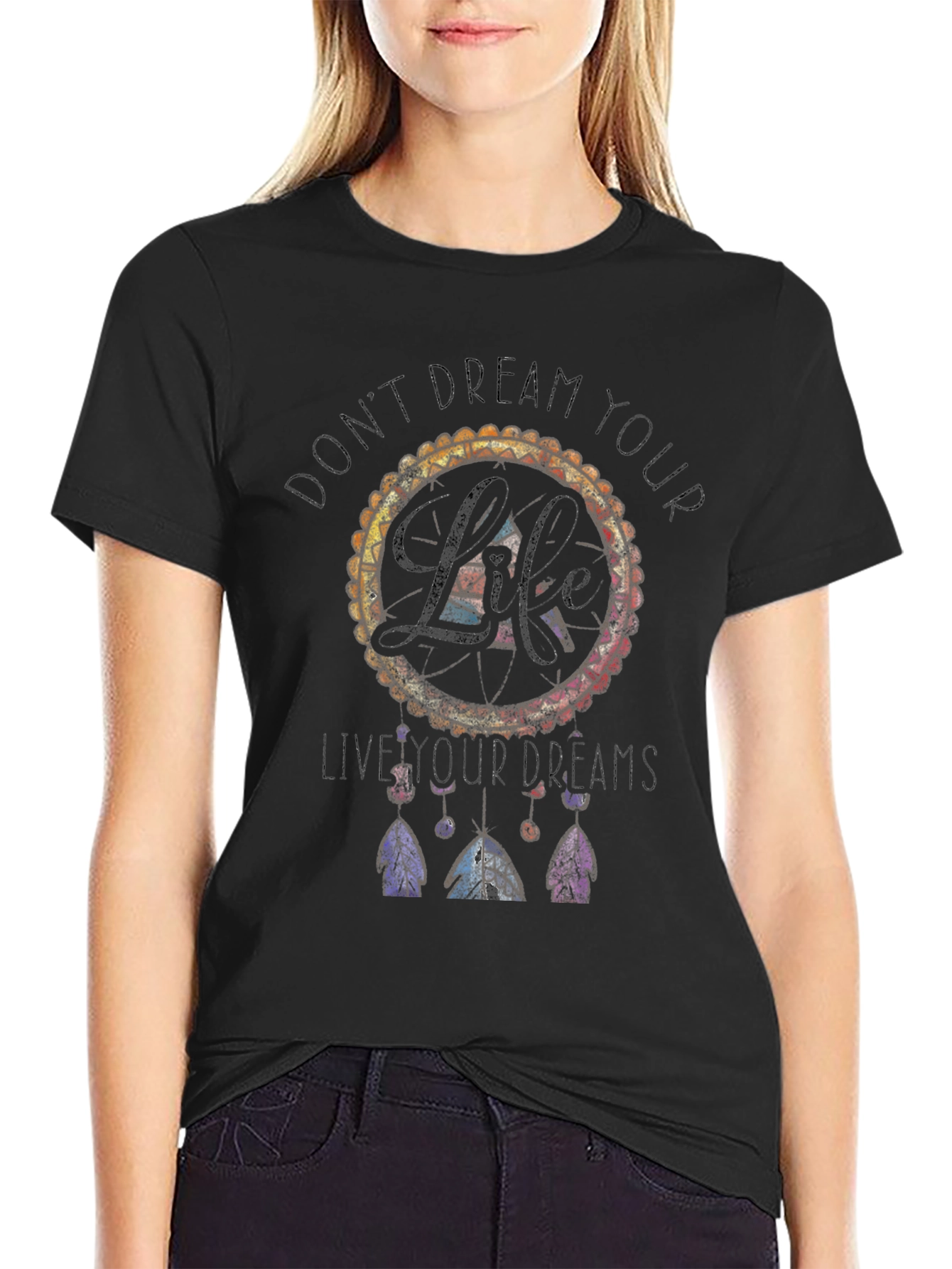 Dreamcatcher Life Quote Mens Black T-Shirt