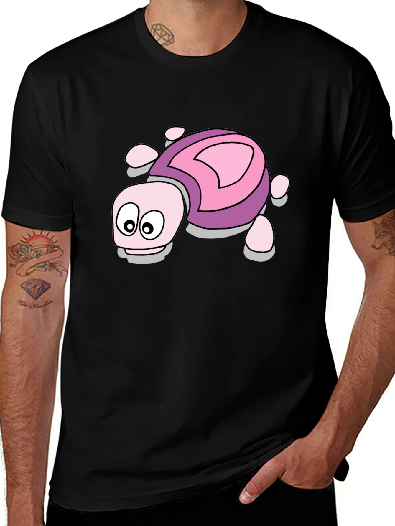Cartoon Turtle Graphic Tee - Black Unisex T-Shirt