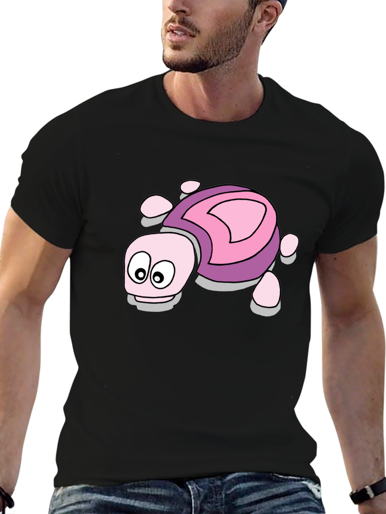 Cartoon Turtle Graphic Tee - Black Unisex T-Shirt